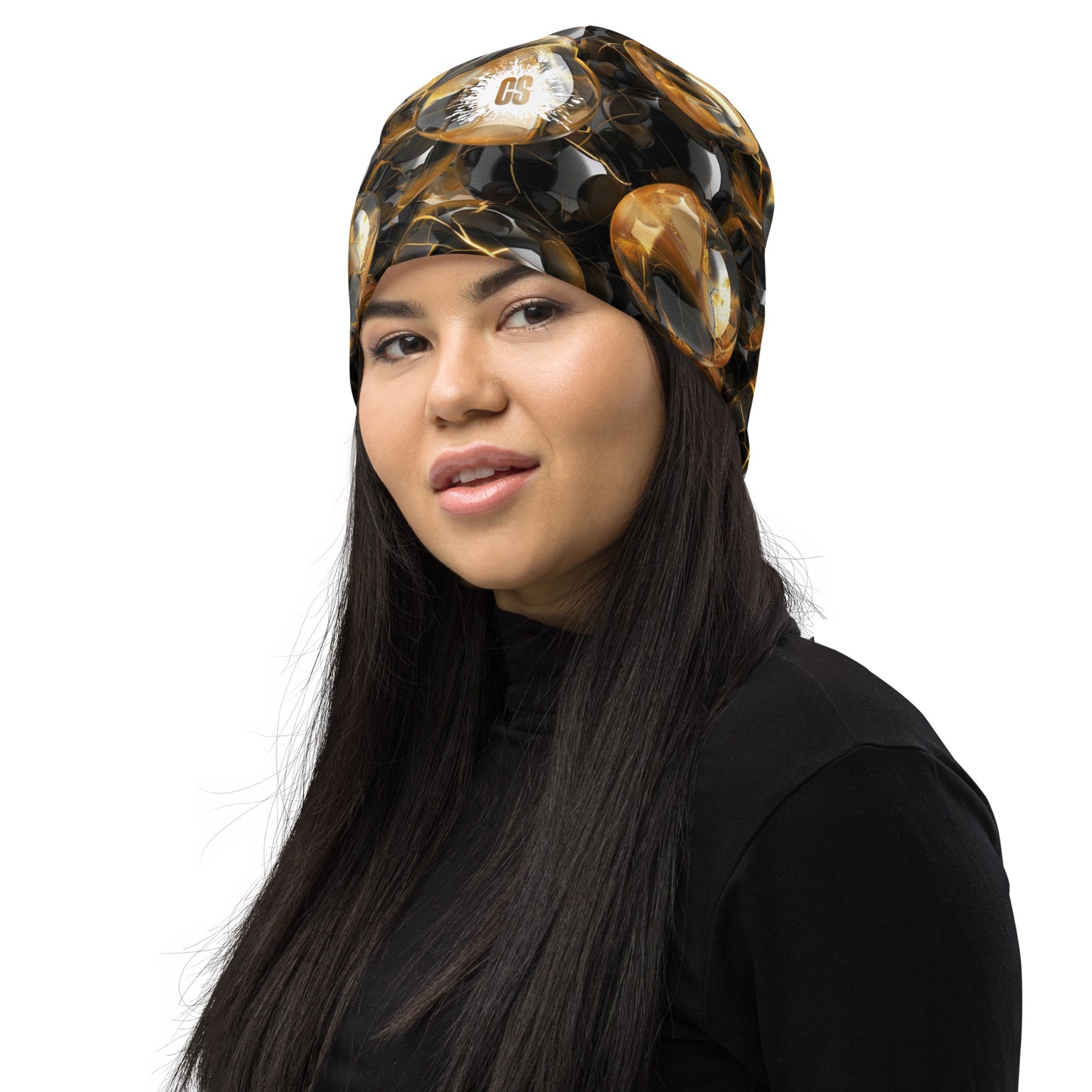 Black & Gold Marbles Beanie