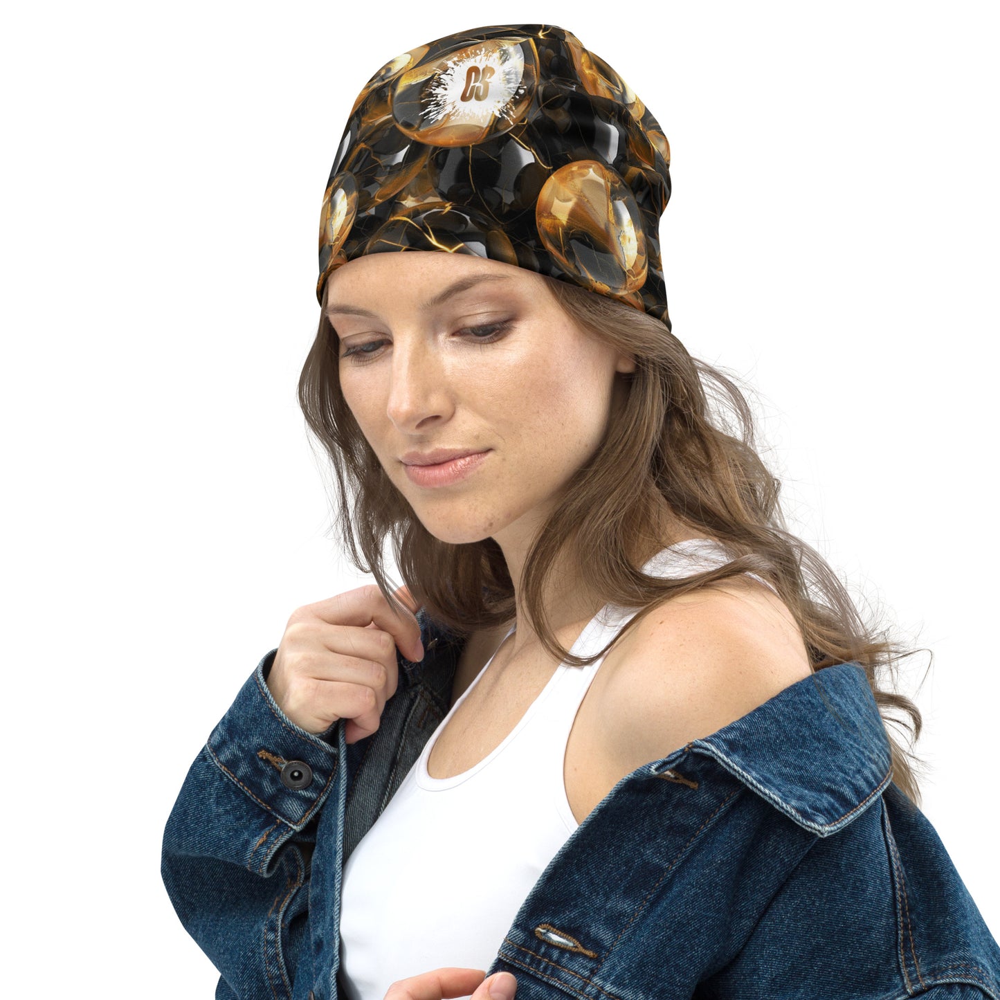 Black & Gold Marbles Beanie