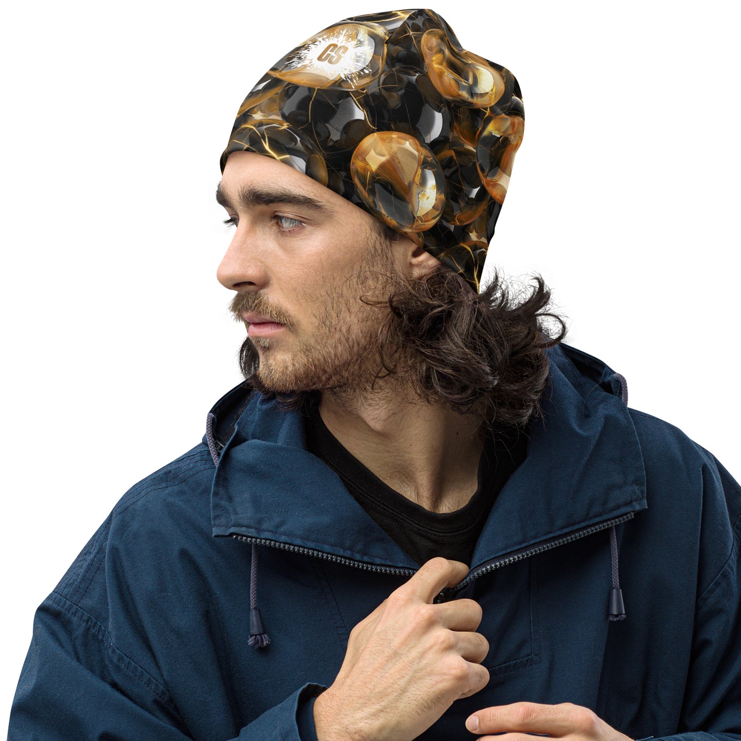 Black & Gold Marbles Beanie