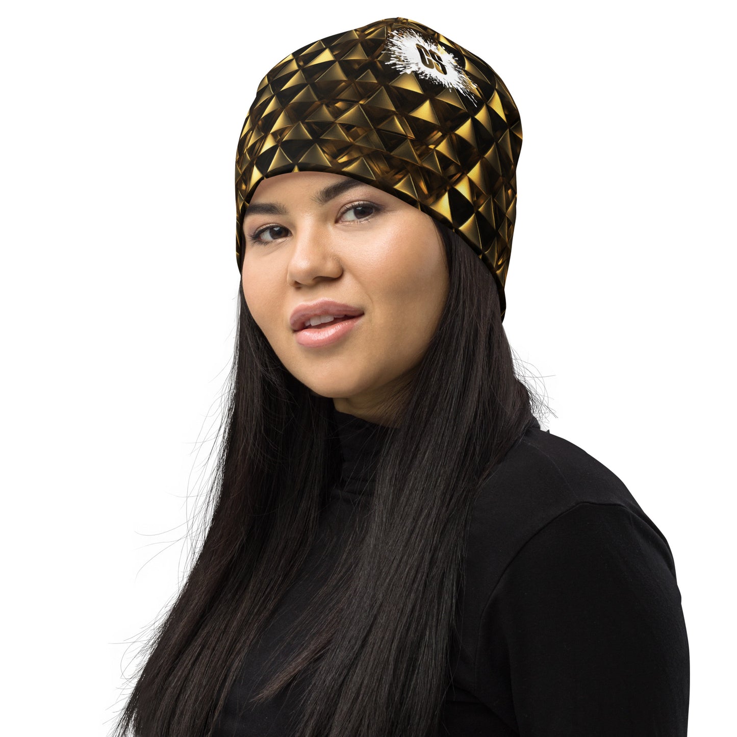 Gold & Black Pyramids Beanie