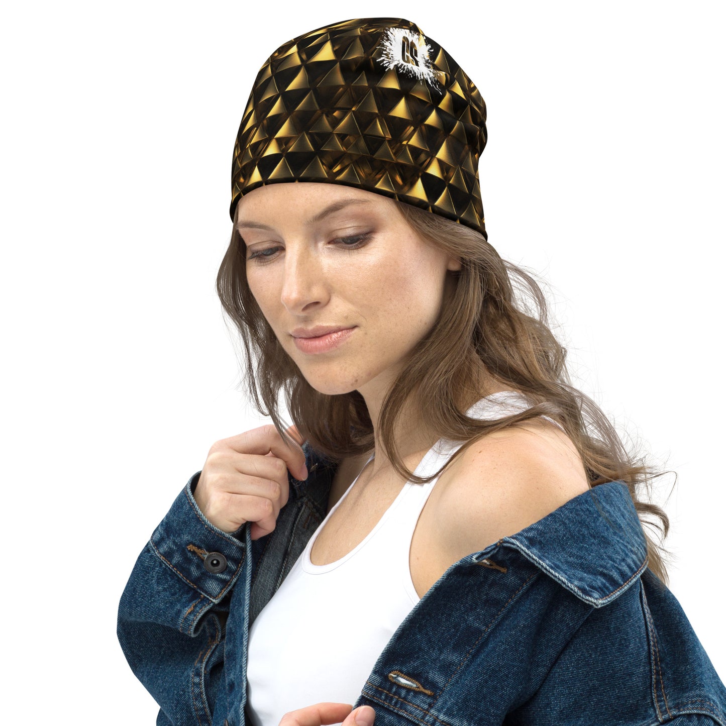 Gold & Black Pyramids Beanie