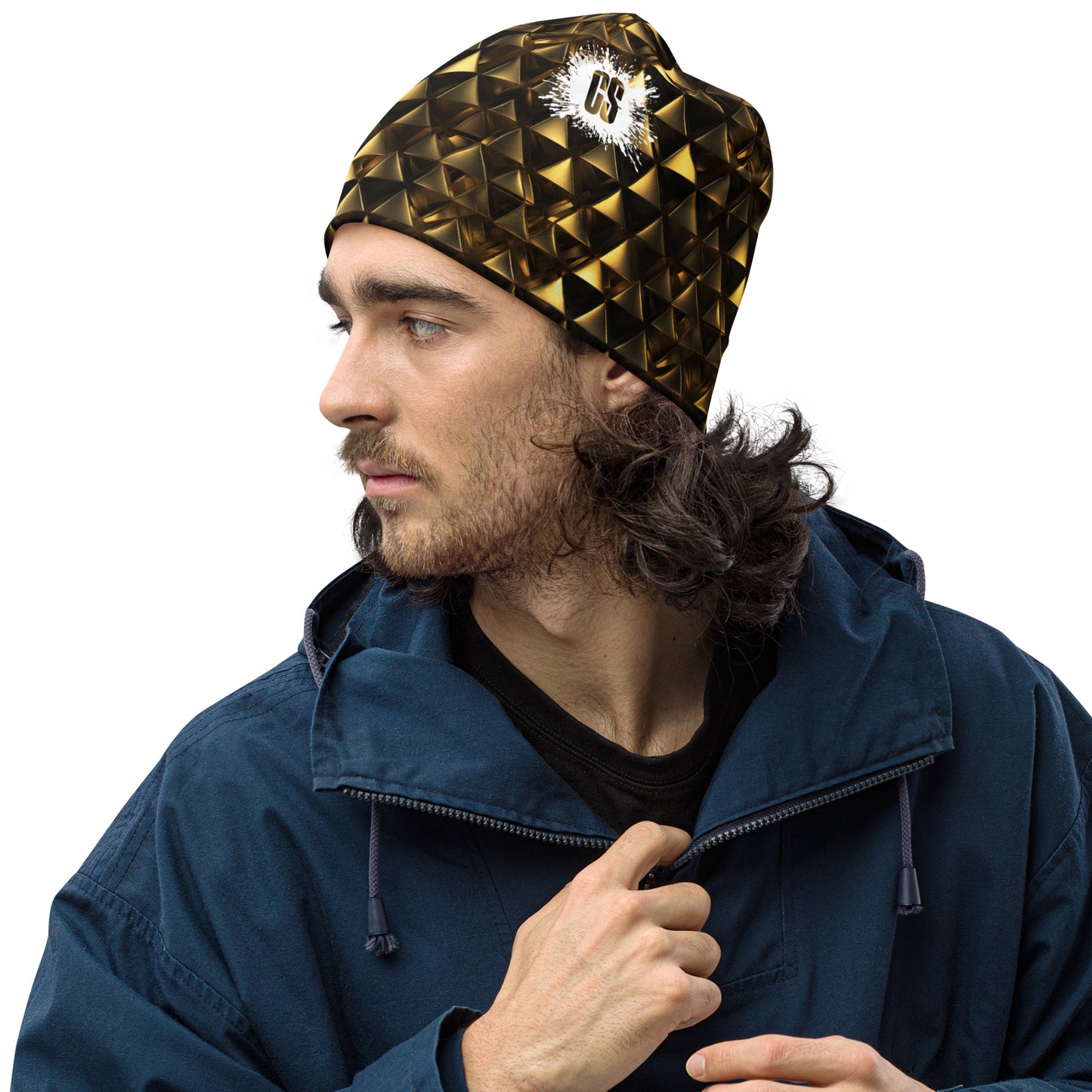 Gold & Black Pyramids Beanie