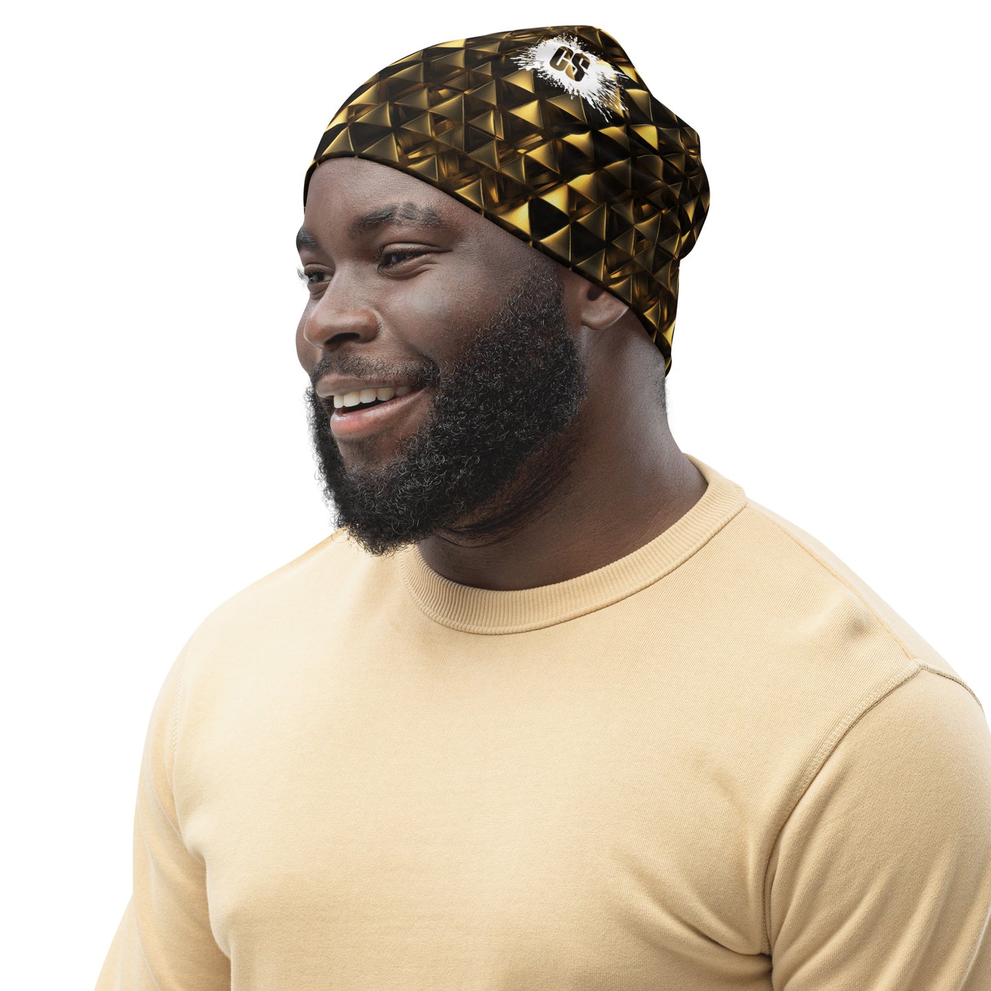 Gold & Black Pyramids Beanie