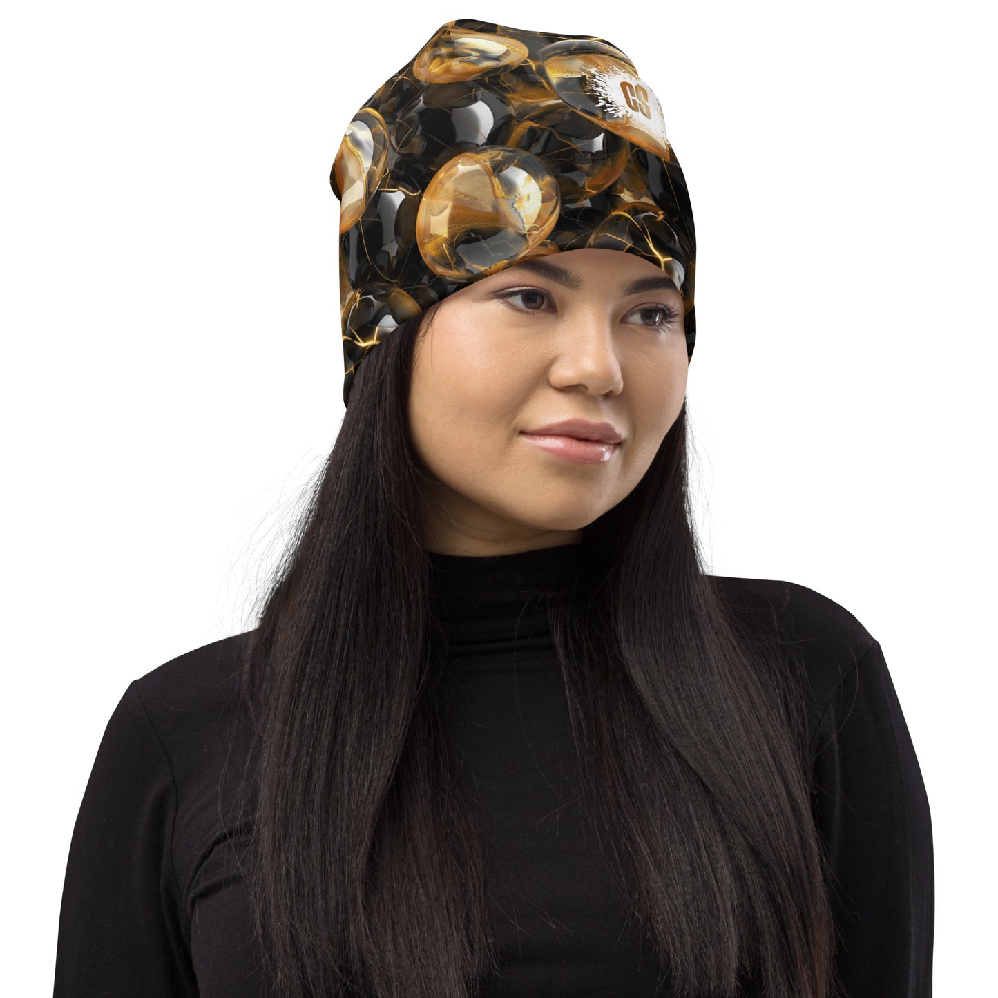 Black & Gold Marbles Beanie