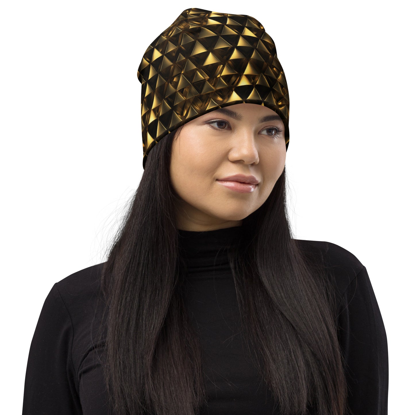 Gold & Black Pyramids Beanie