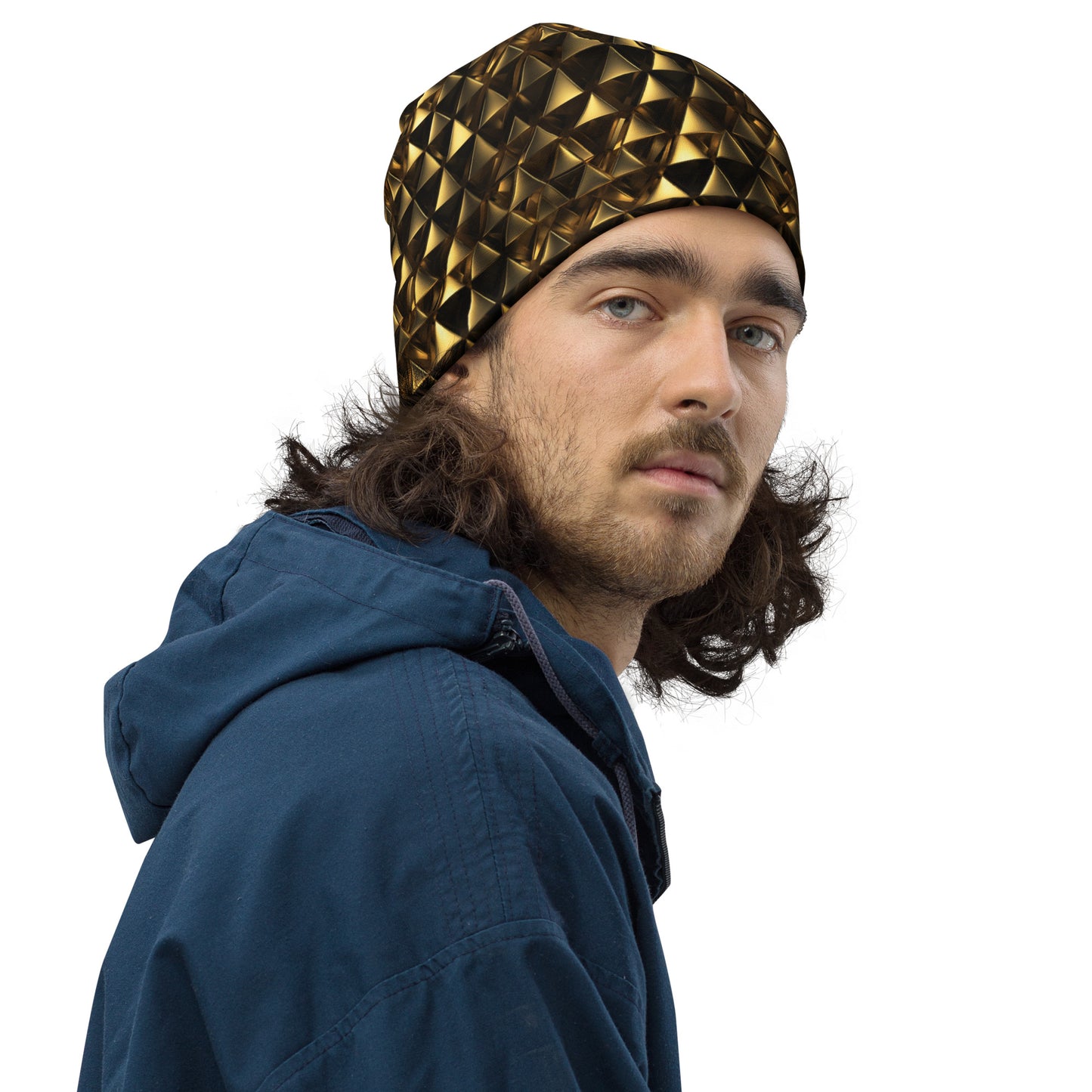 Gold & Black Pyramids Beanie