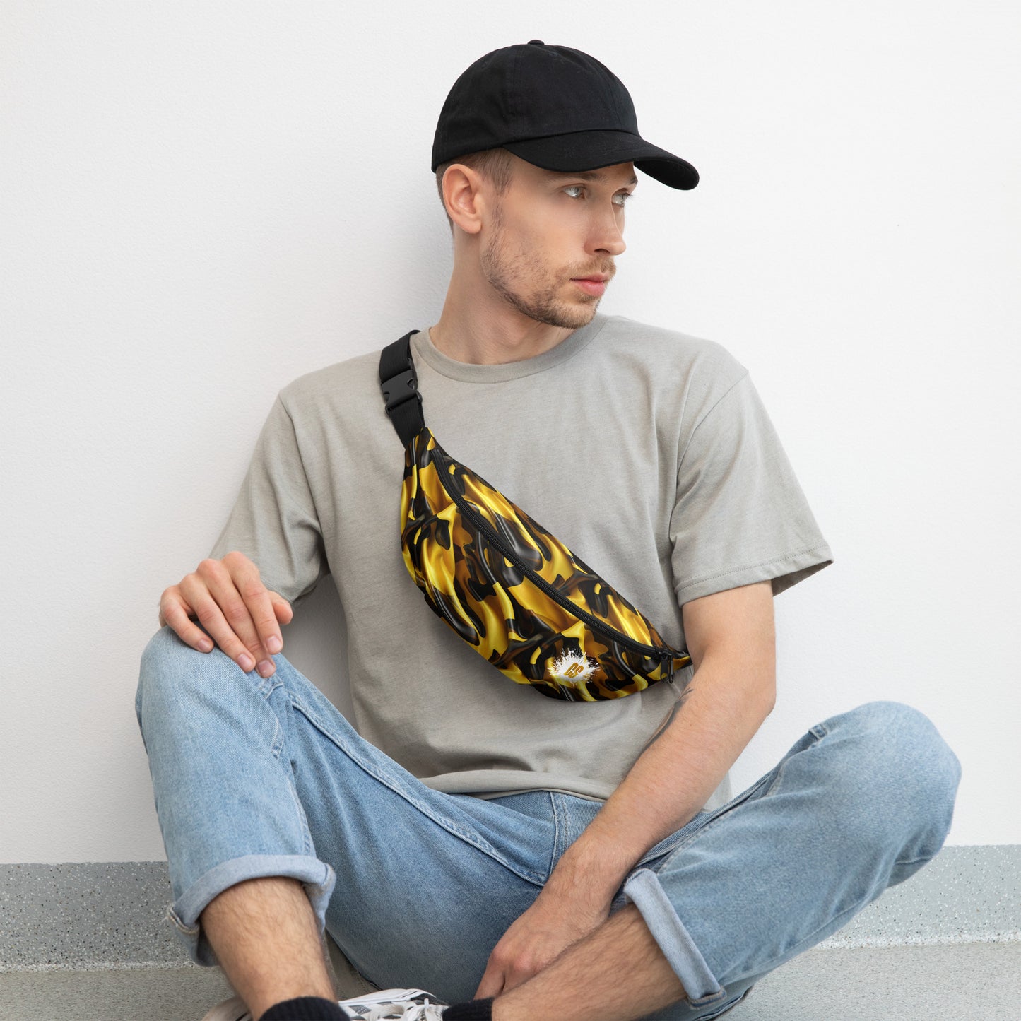 Black & Gold Satin Fanny Pack