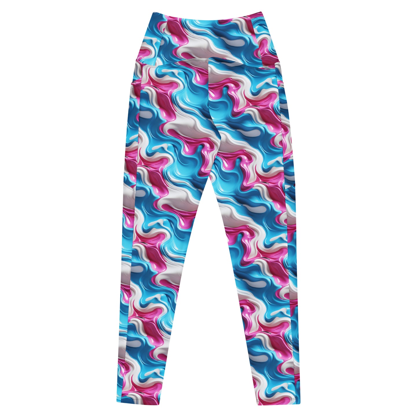 Pink, Blue & White Paint Strokes Crossover leggings with pockets