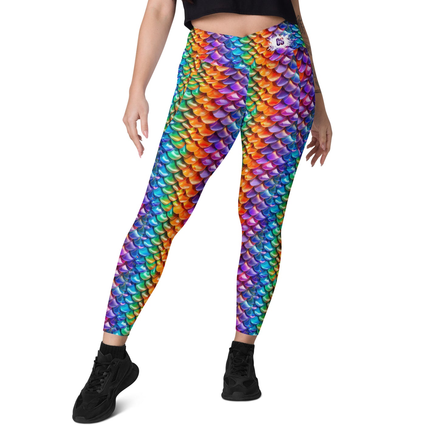 Neon Reptile Crossover leggings with pockets