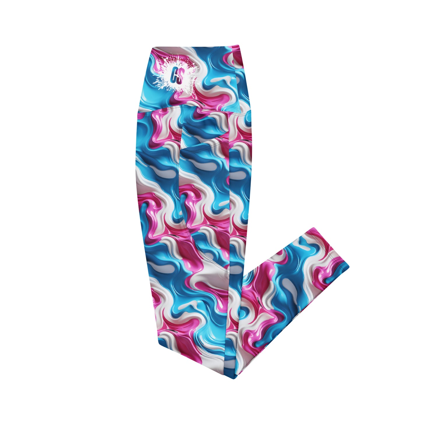 Pink, Blue & White Paint Strokes Crossover leggings with pockets