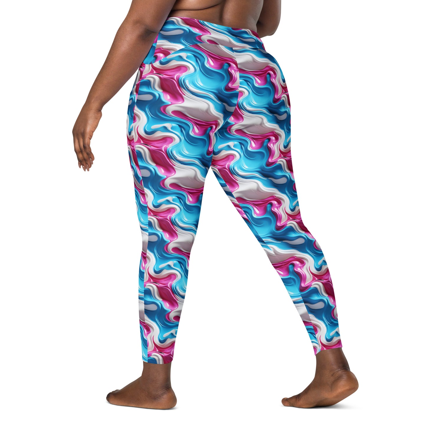 Pink, Blue & White Paint Strokes Crossover leggings with pockets