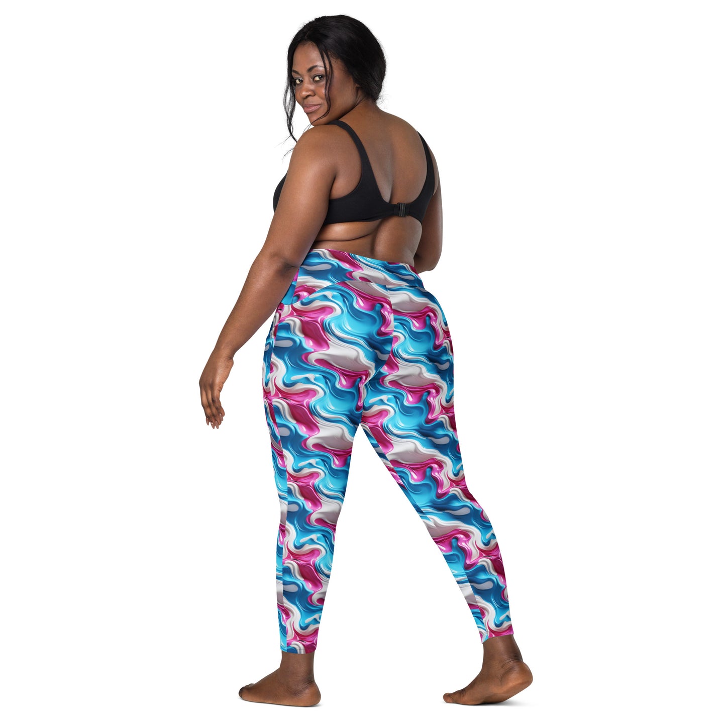 Pink, Blue & White Paint Strokes Crossover leggings with pockets