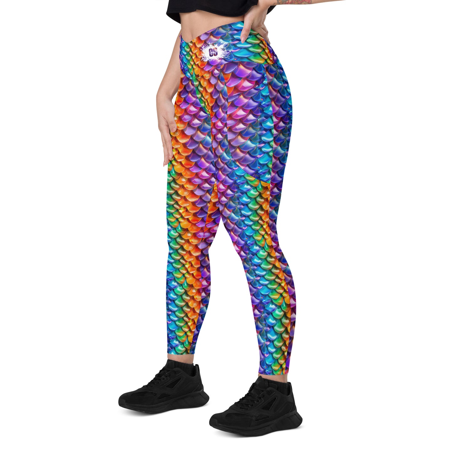 Neon Reptile Crossover leggings with pockets