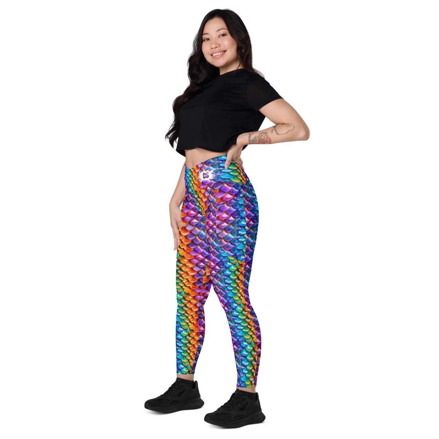 Neon Reptile Crossover leggings with pockets