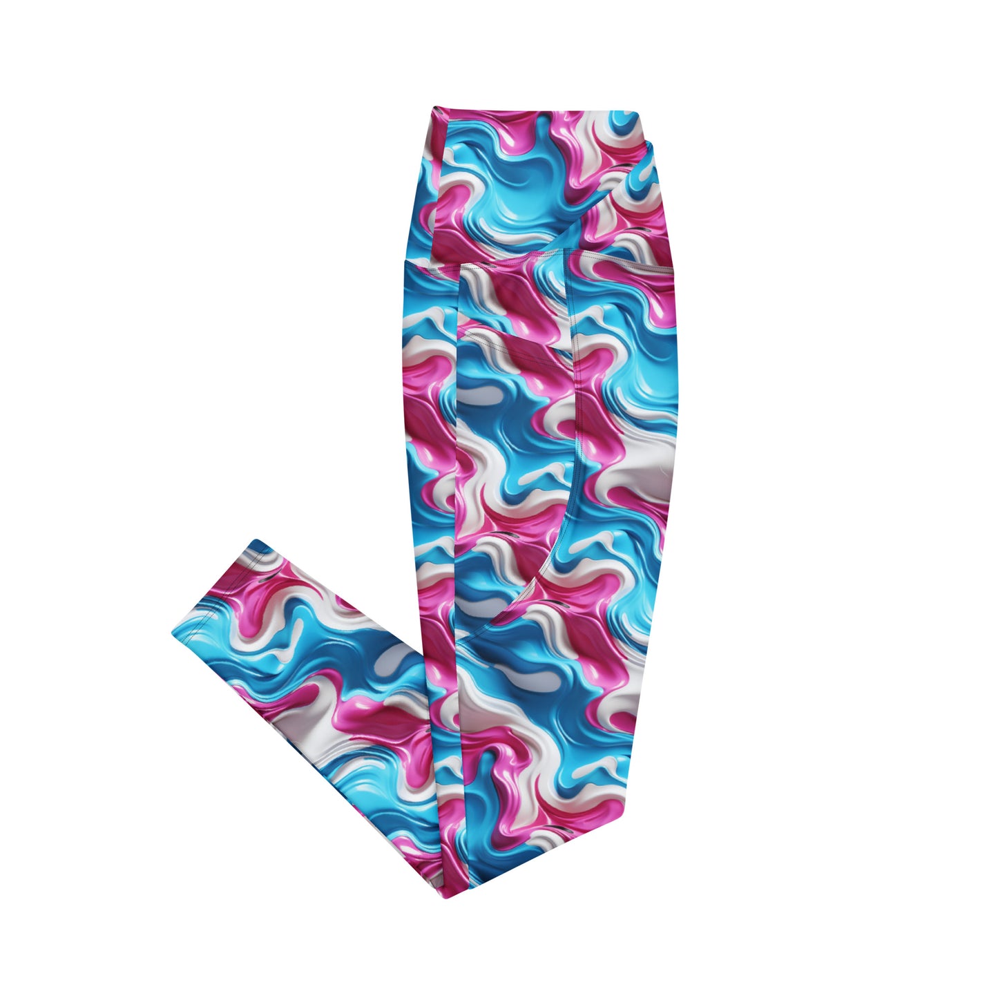 Pink, Blue & White Paint Strokes Crossover leggings with pockets