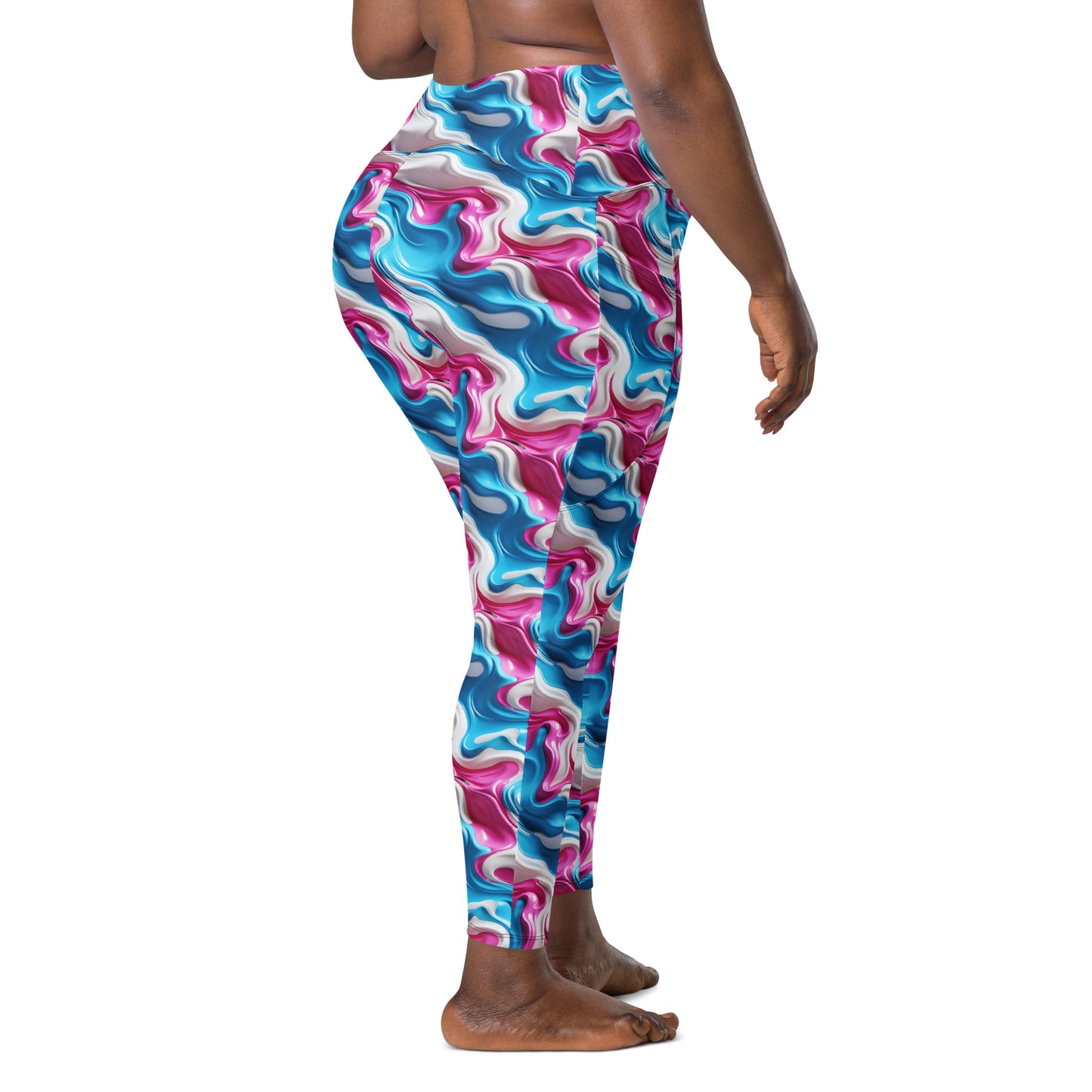 Pink, Blue & White Paint Strokes Crossover leggings with pockets