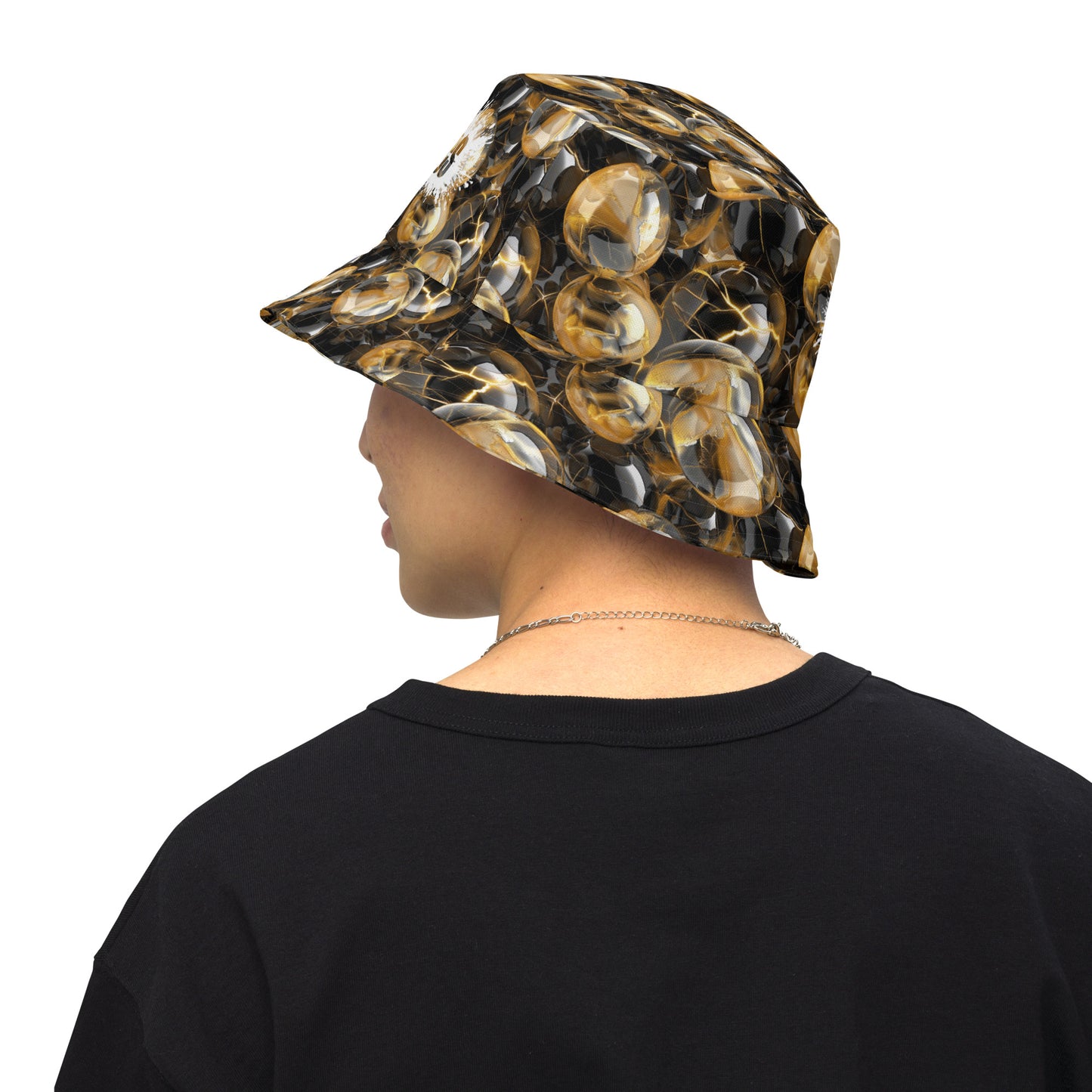 Black & Gold Marbles Reversible bucket hat