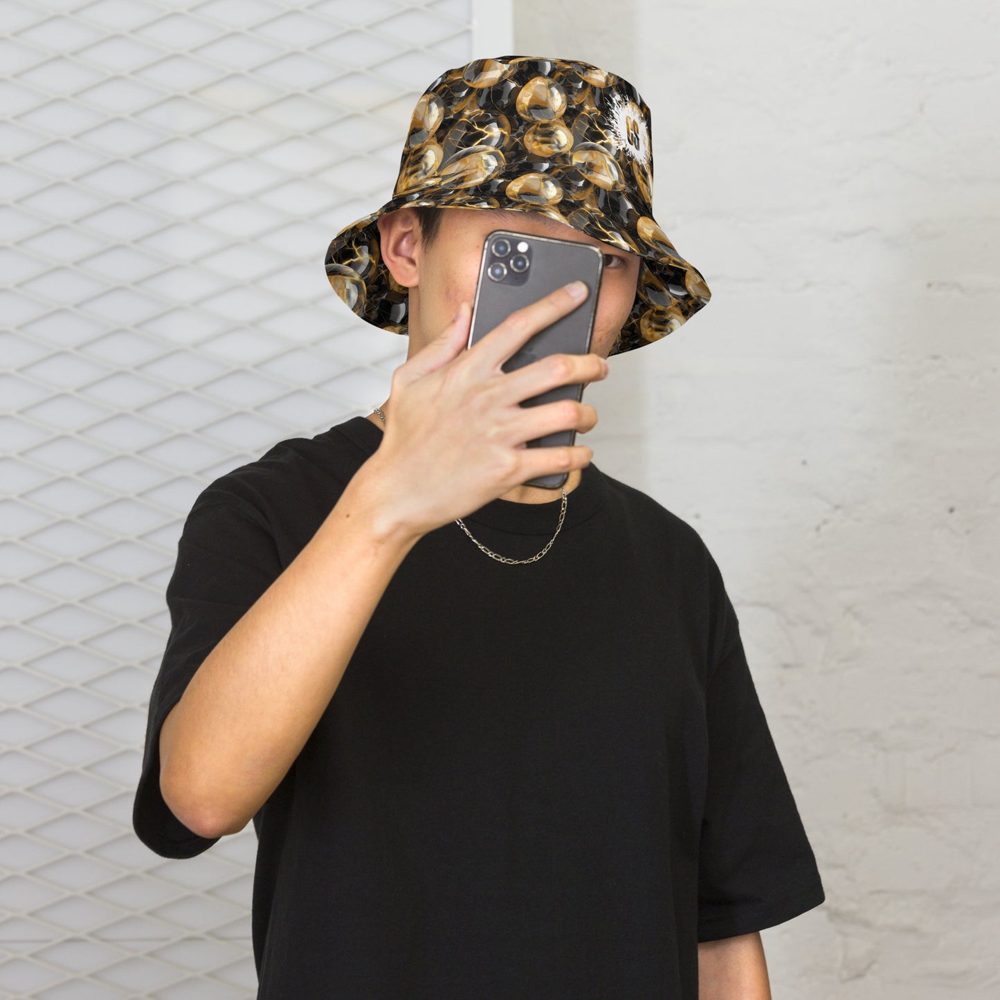 Black & Gold Marbles Reversible bucket hat