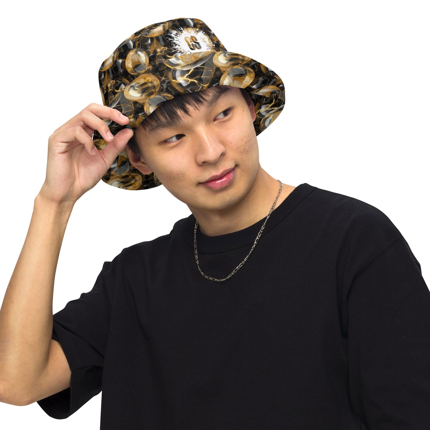 Black & Gold Marbles Reversible bucket hat