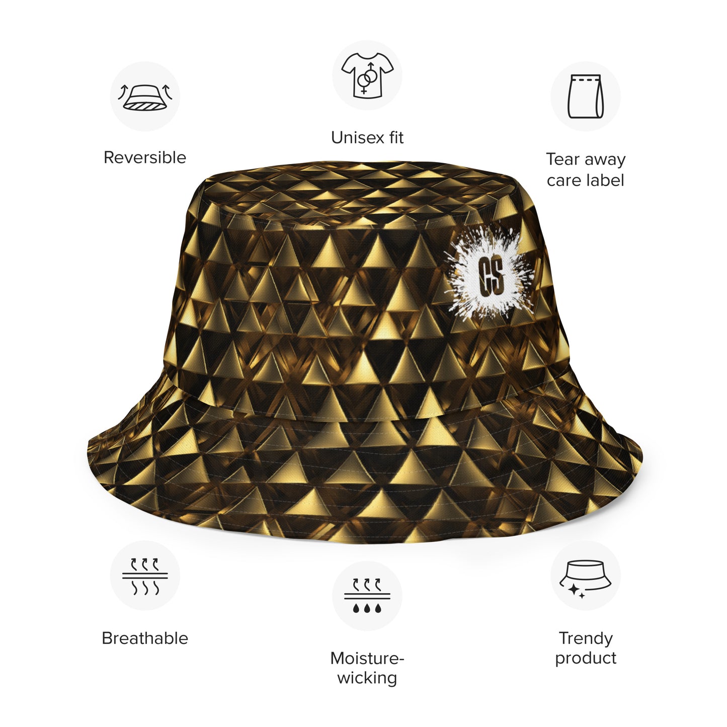 Gold & Black Pyramids Reversible bucket hat