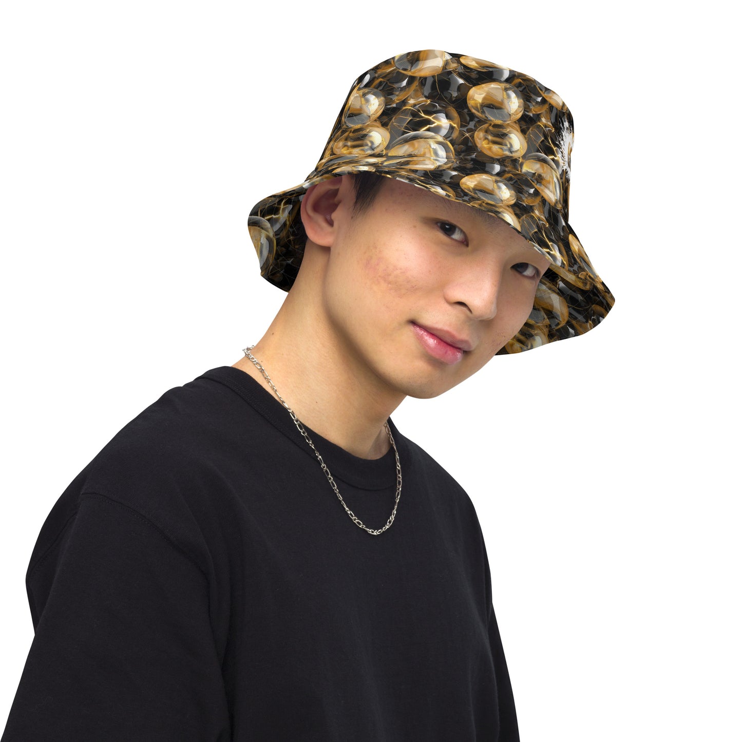 Black & Gold Marbles Reversible bucket hat