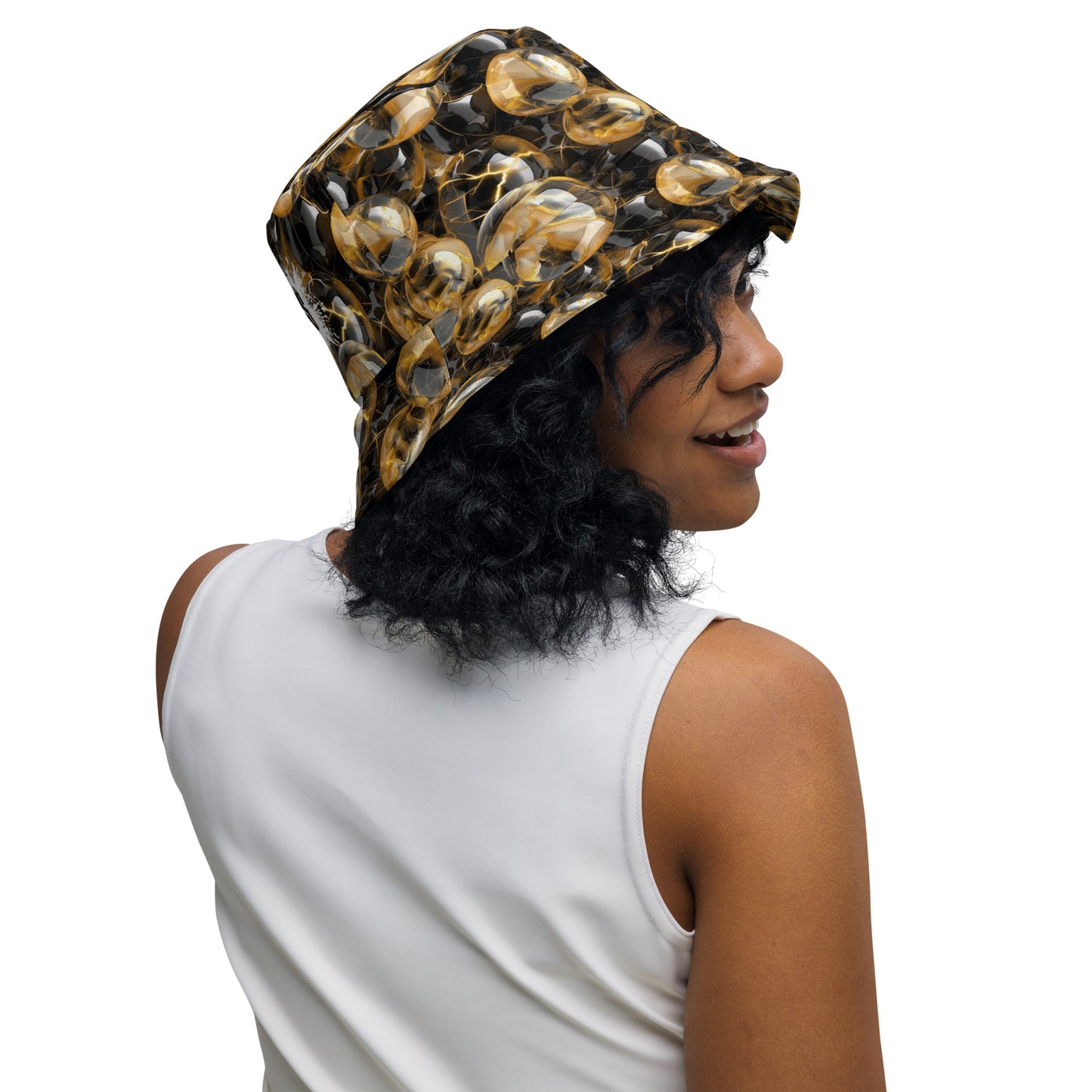 Black & Gold Marbles Reversible bucket hat