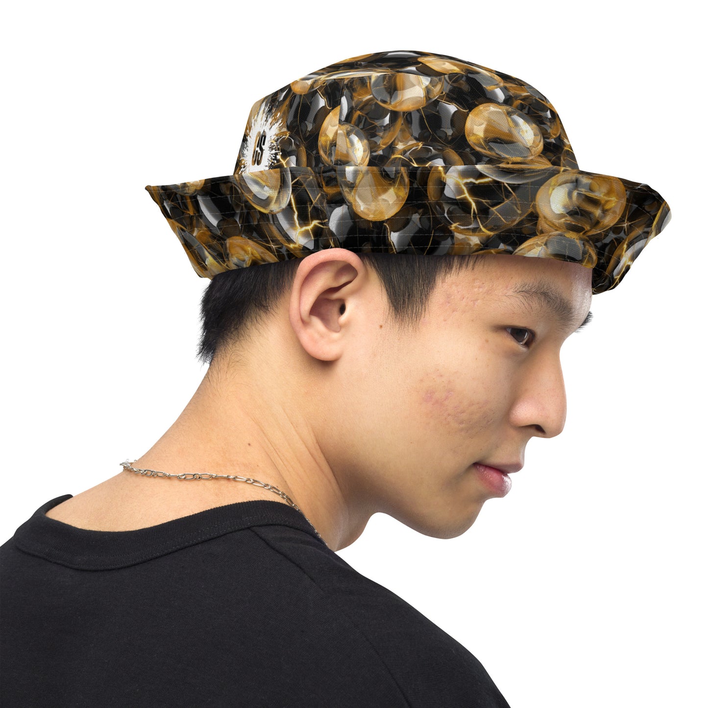 Black & Gold Marbles Reversible bucket hat