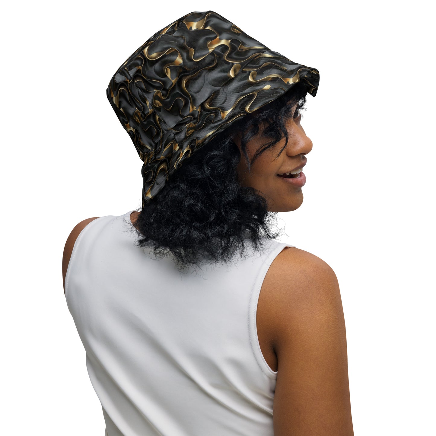 Black & Gold Ruffles Reversible bucket hat