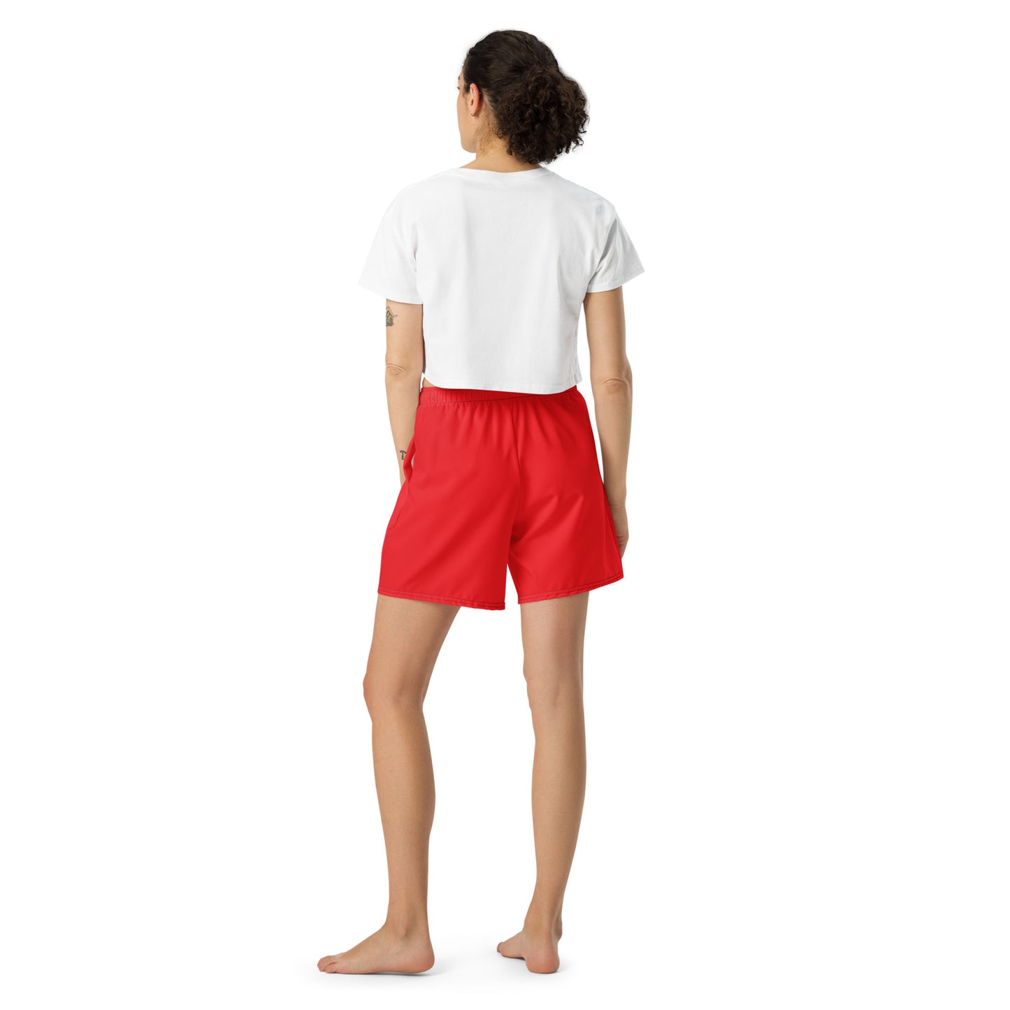 Red Accent Unisex Athletic Long Shorts