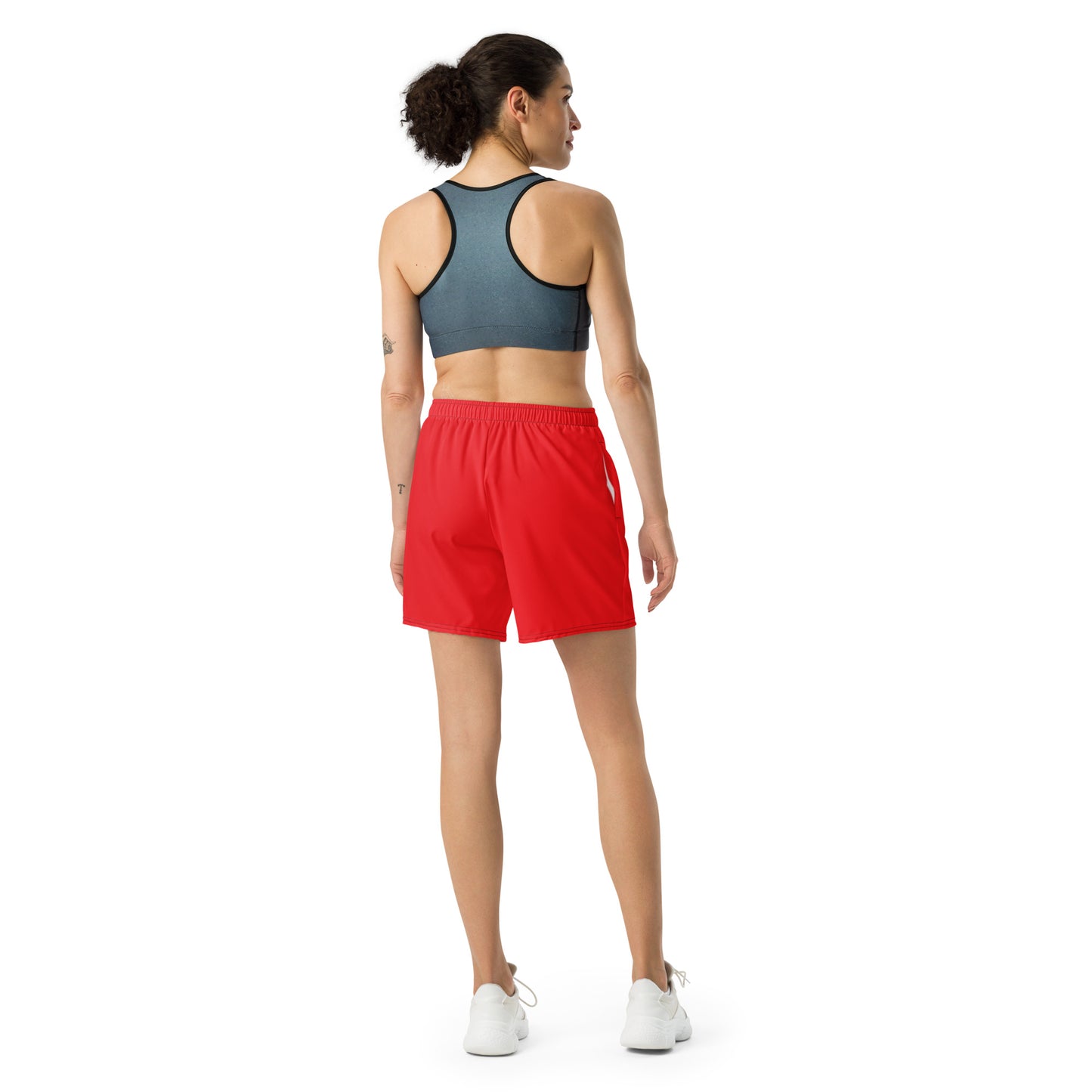 Red Accent Unisex Athletic Long Shorts