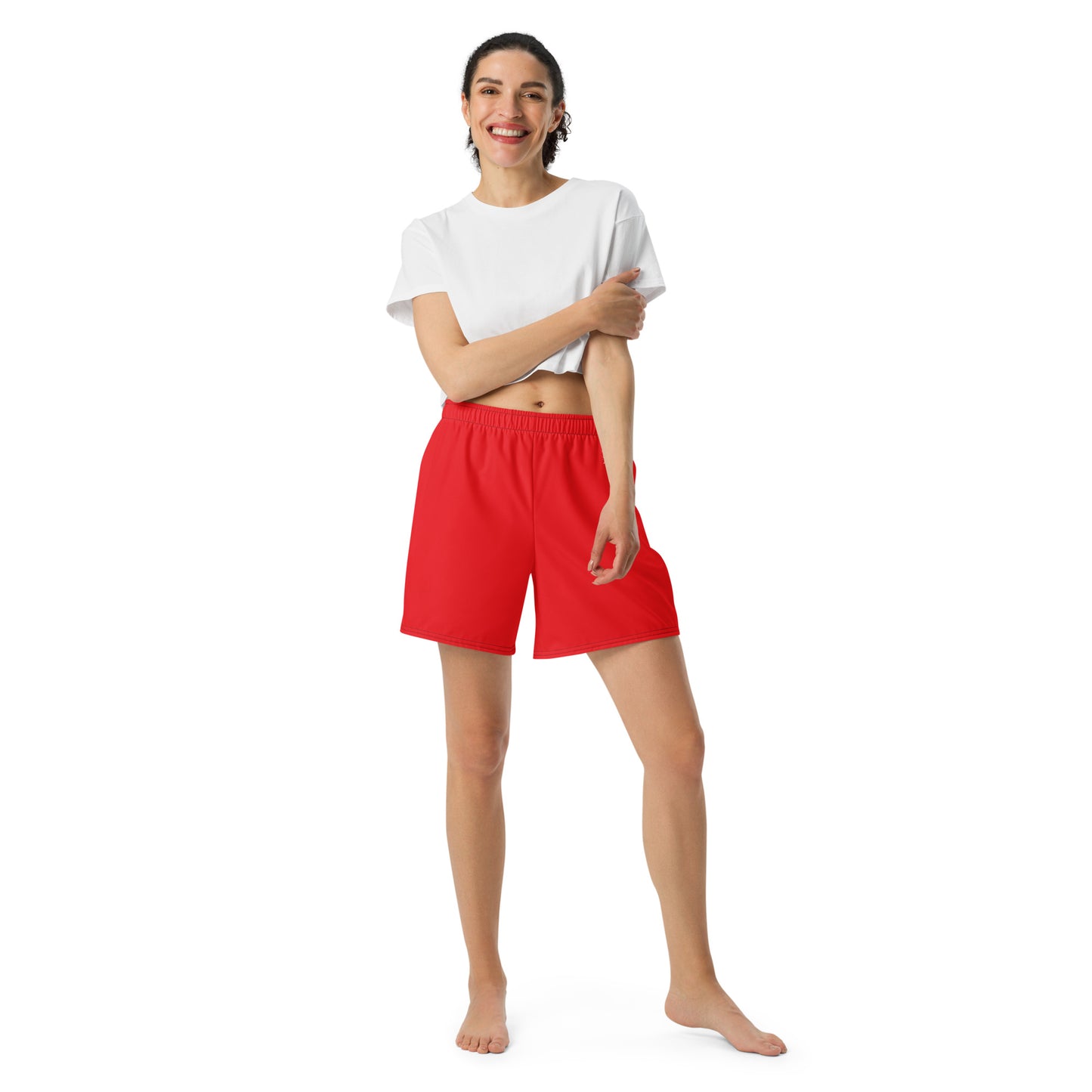 Red Accent Unisex Athletic Long Shorts