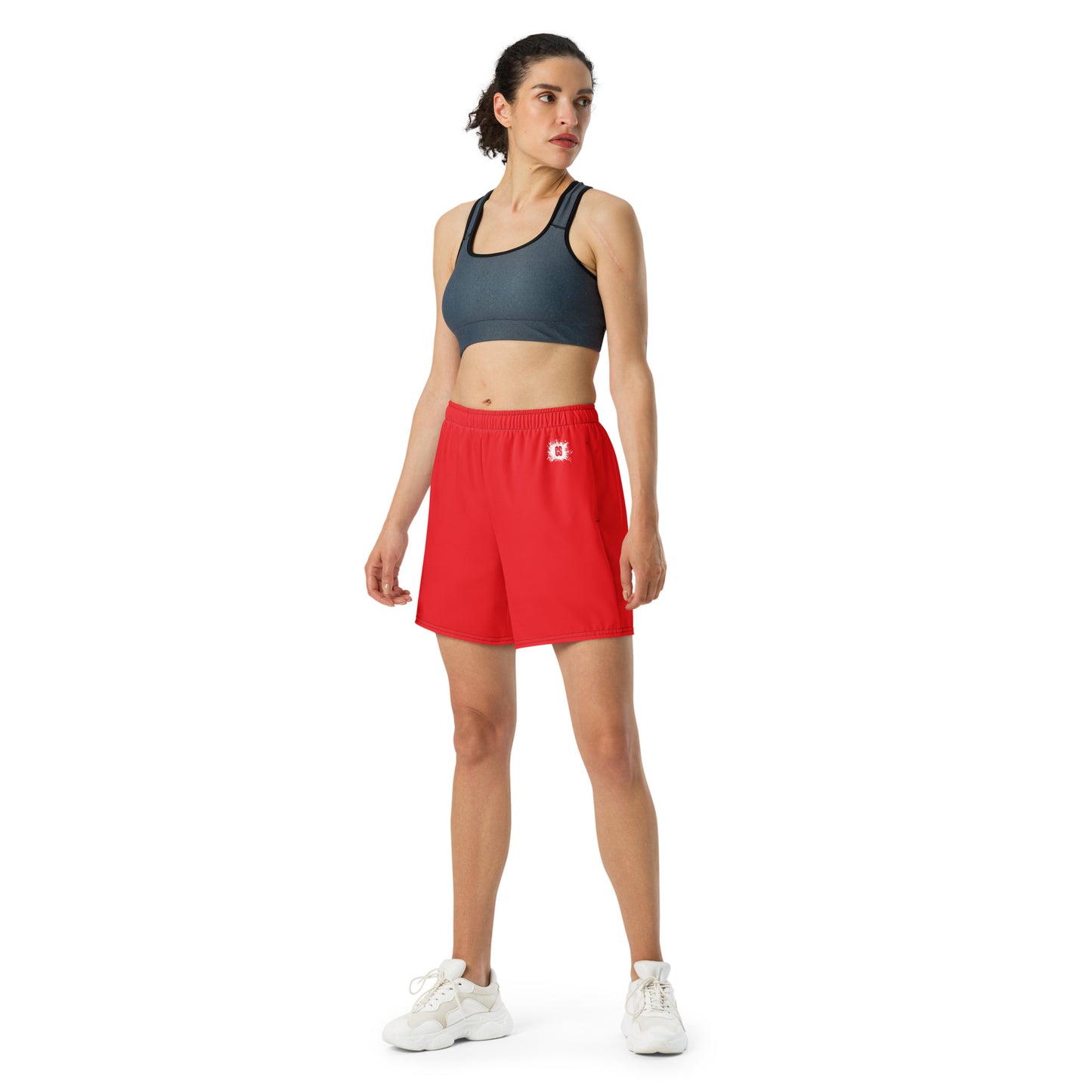 Red Accent Unisex Athletic Long Shorts