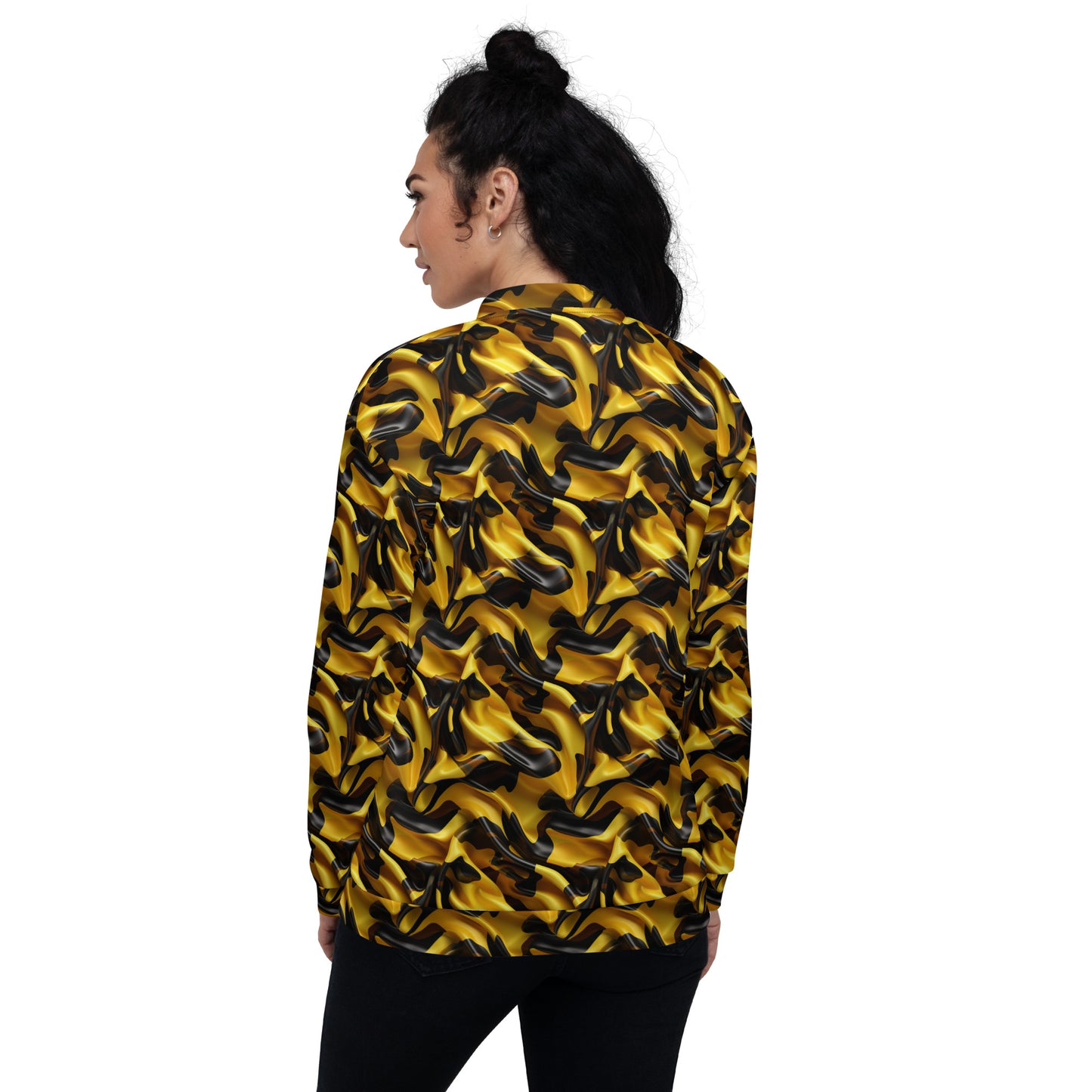 Black & Gold Satin Unisex Bomber Jacket