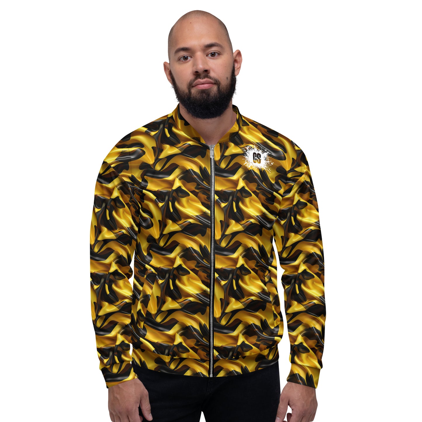 Black & Gold Satin Unisex Bomber Jacket