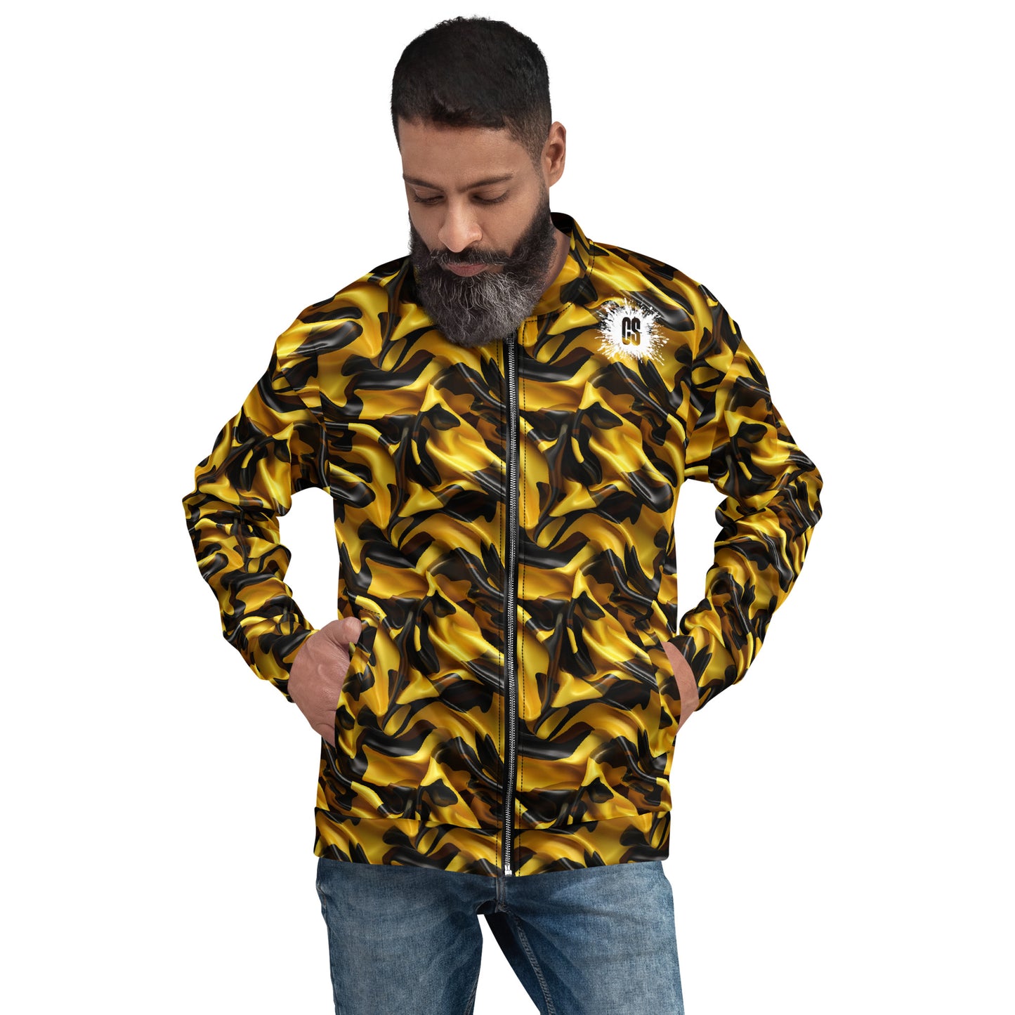 Black & Gold Satin Unisex Bomber Jacket