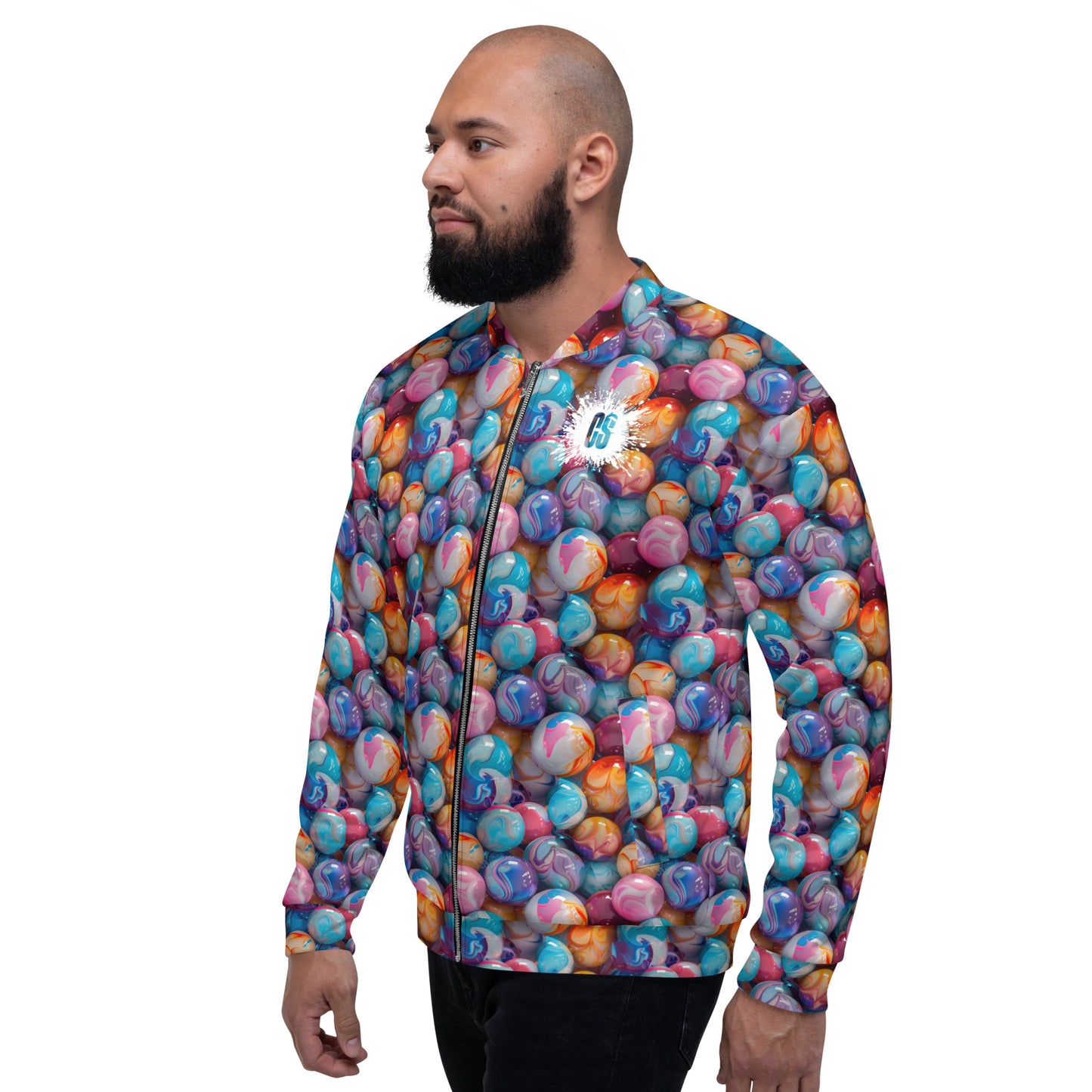 Glossy Colorful Marbles Unisex Bomber Jacket