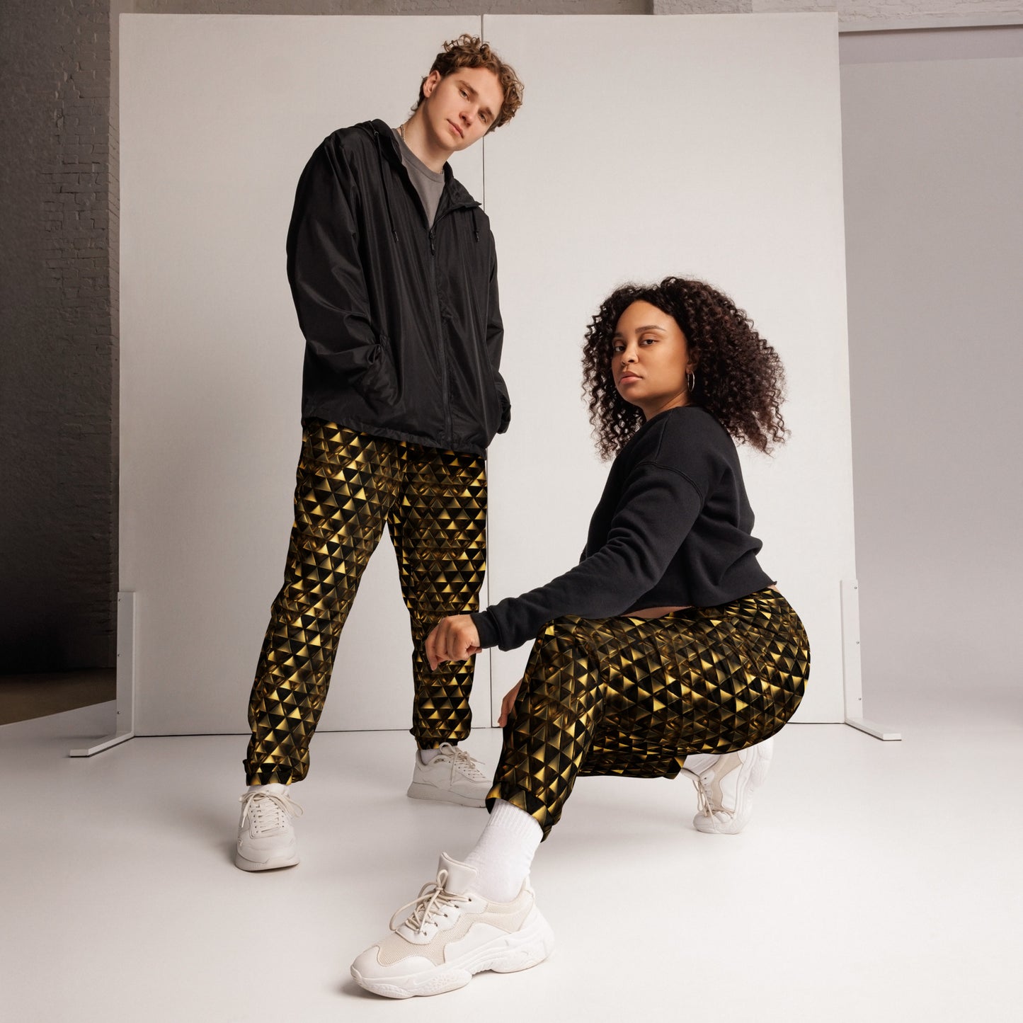 Gold & Black Pyramids Unisex track pants