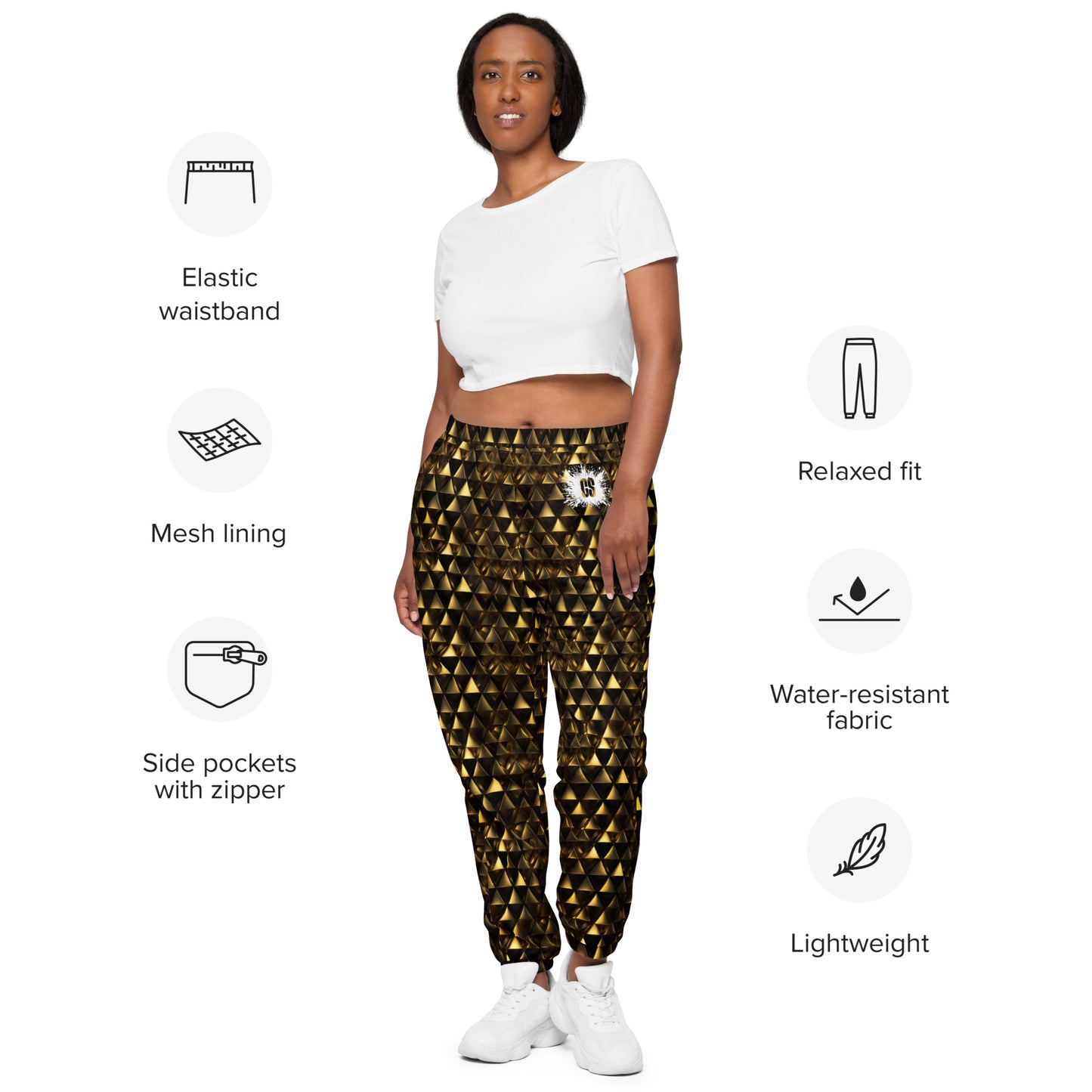 Gold & Black Pyramids Unisex track pants