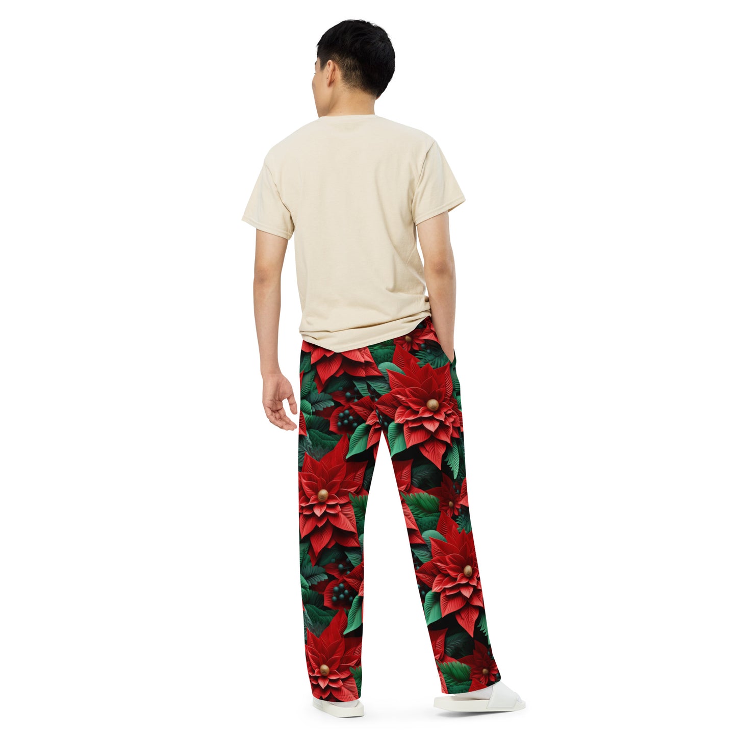 Xmas Poinsettias unisex wide-leg pants