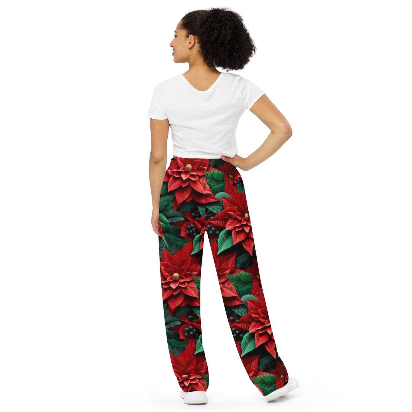 Xmas Poinsettias unisex wide-leg pants