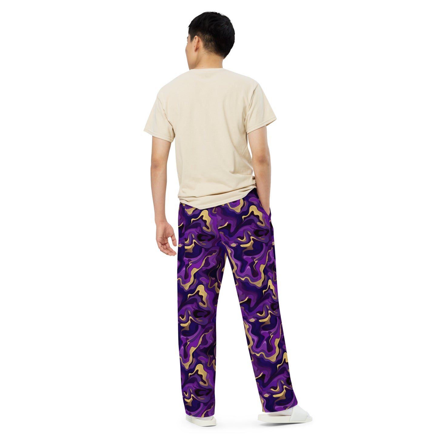 Purple & Gold Camo wide-leg pants