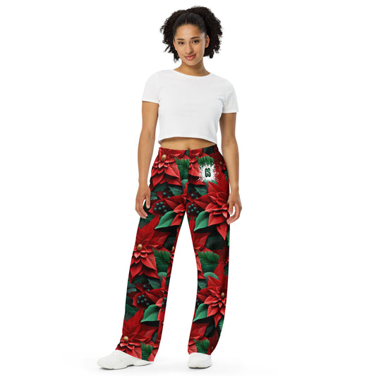 Xmas Poinsettias unisex wide-leg pants