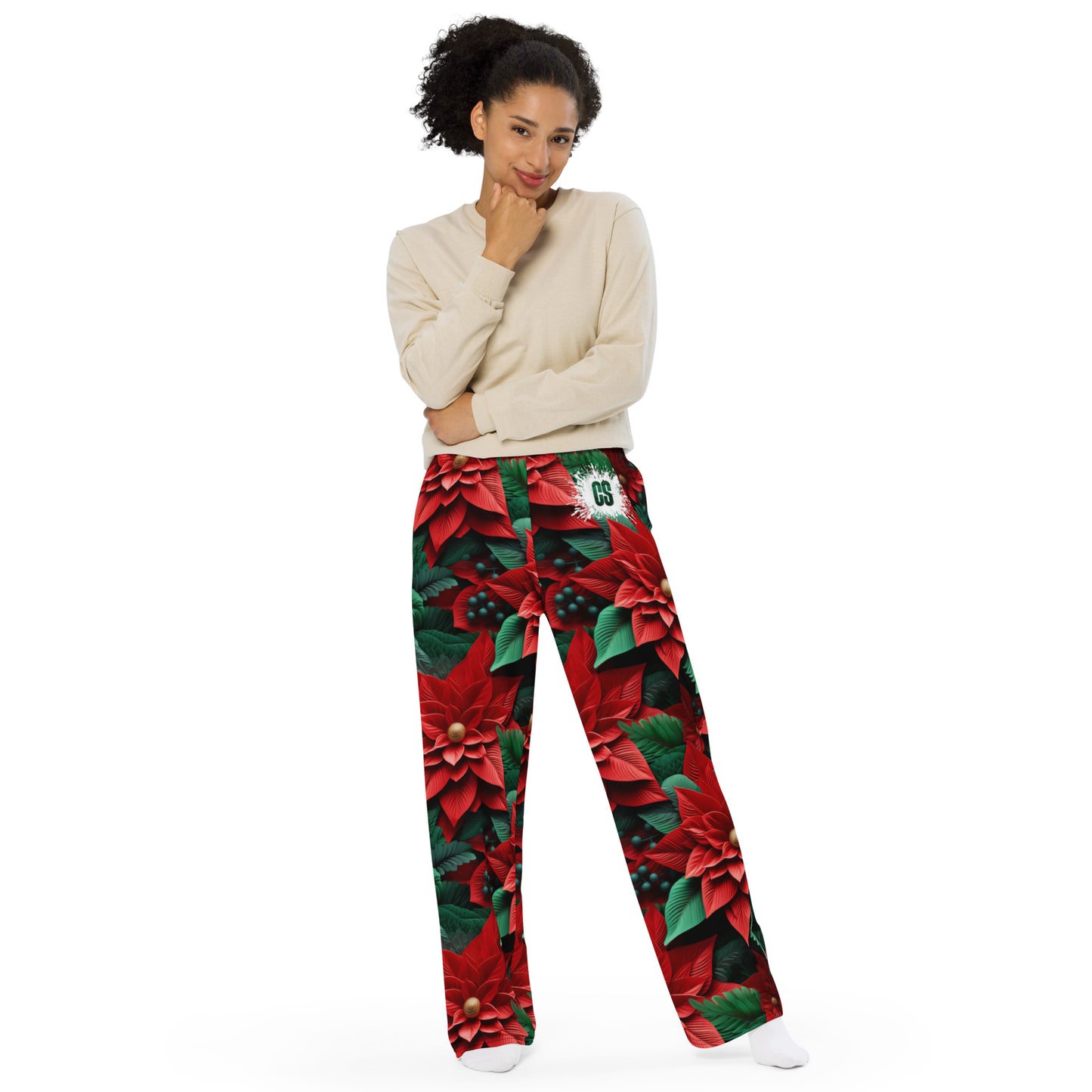 Xmas Poinsettias unisex wide-leg pants