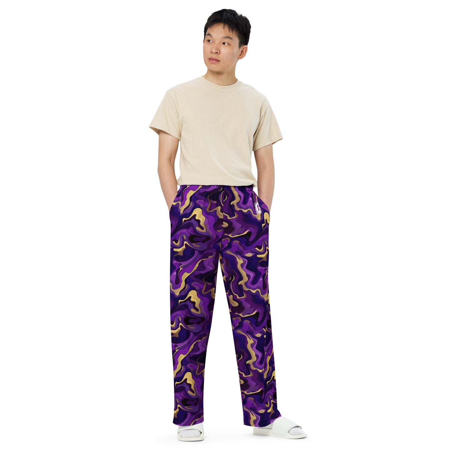 Purple & Gold Camo wide-leg pants