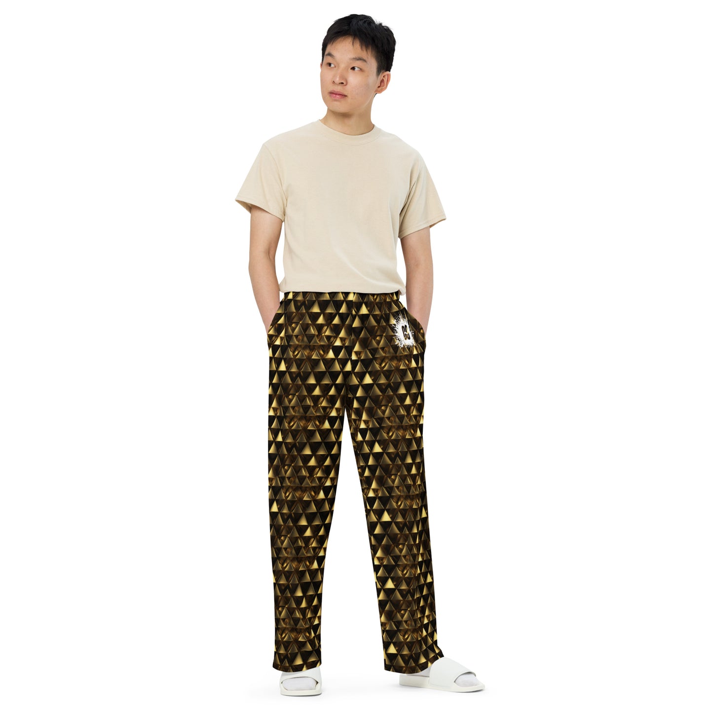 Gold & Black Pyramids unisex wide-leg pants