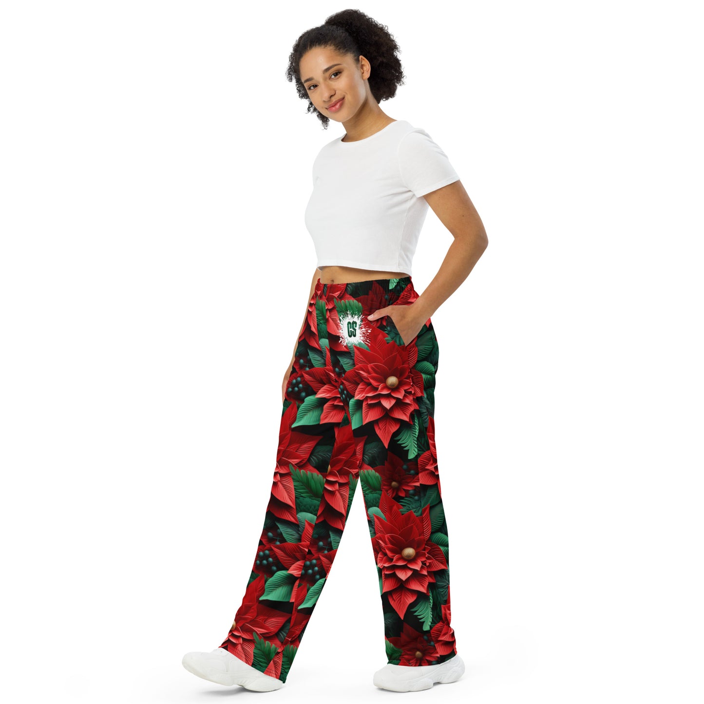 Xmas Poinsettias unisex wide-leg pants