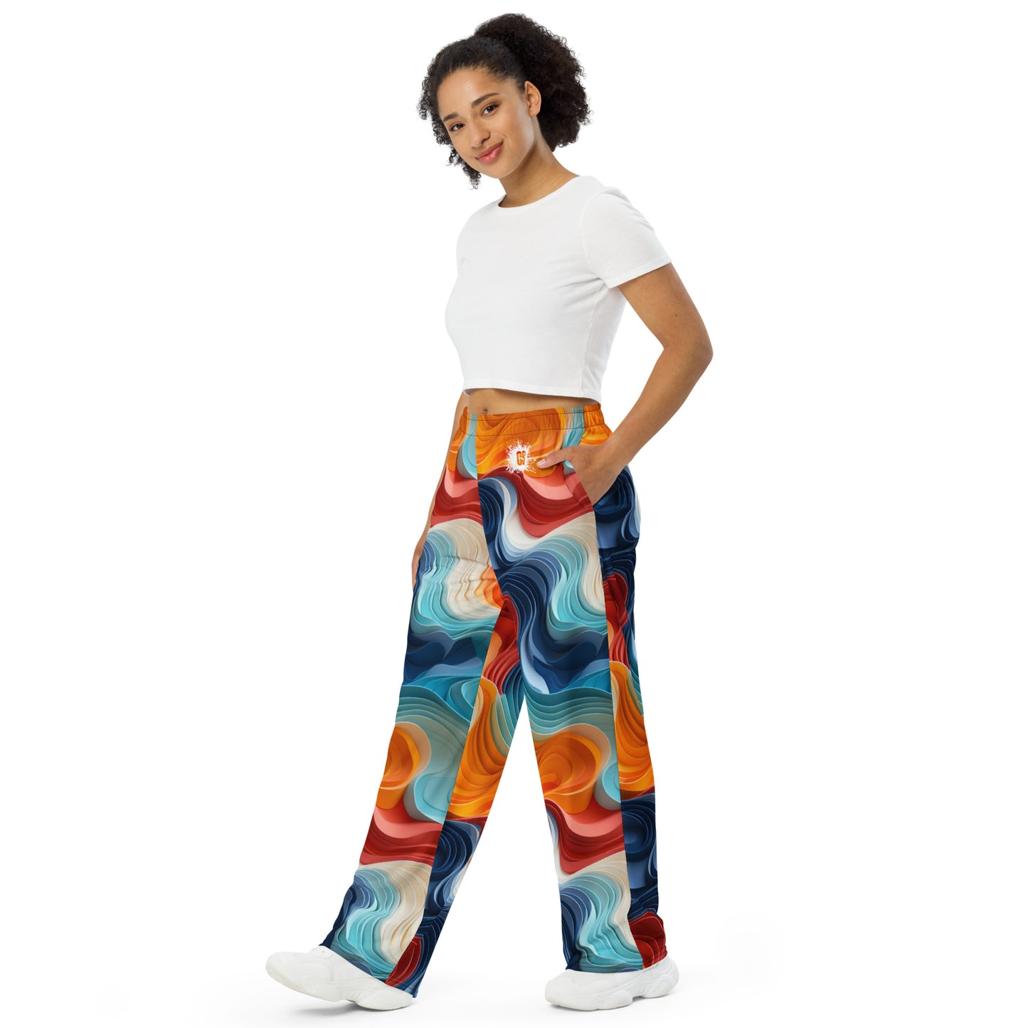 3D Color Wave unisex wide-leg pants