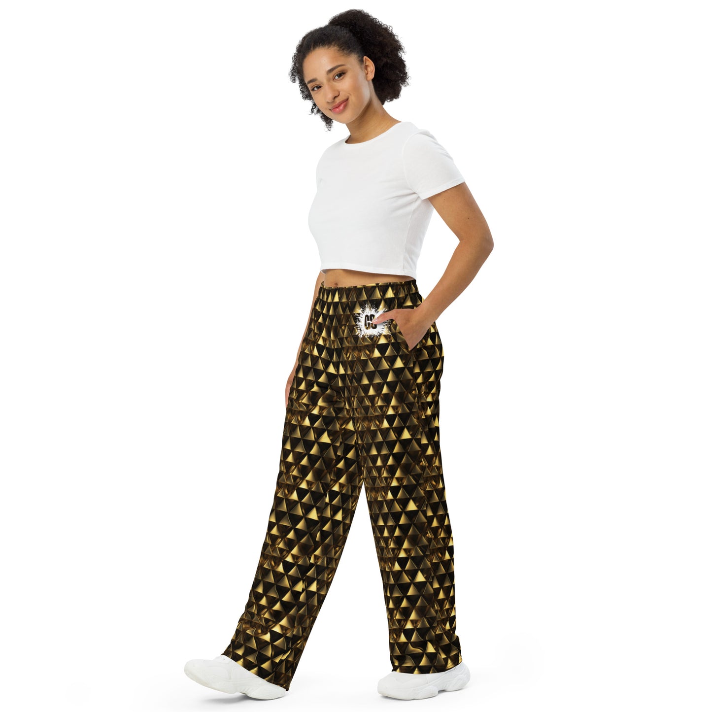 Gold & Black Pyramids unisex wide-leg pants