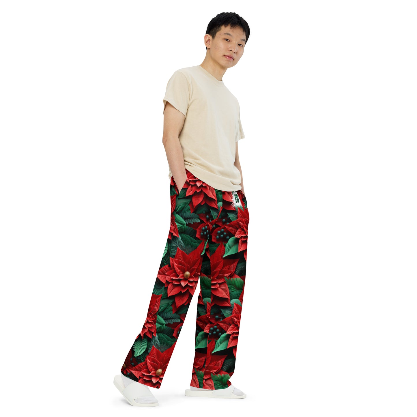 Xmas Poinsettias unisex wide-leg pants