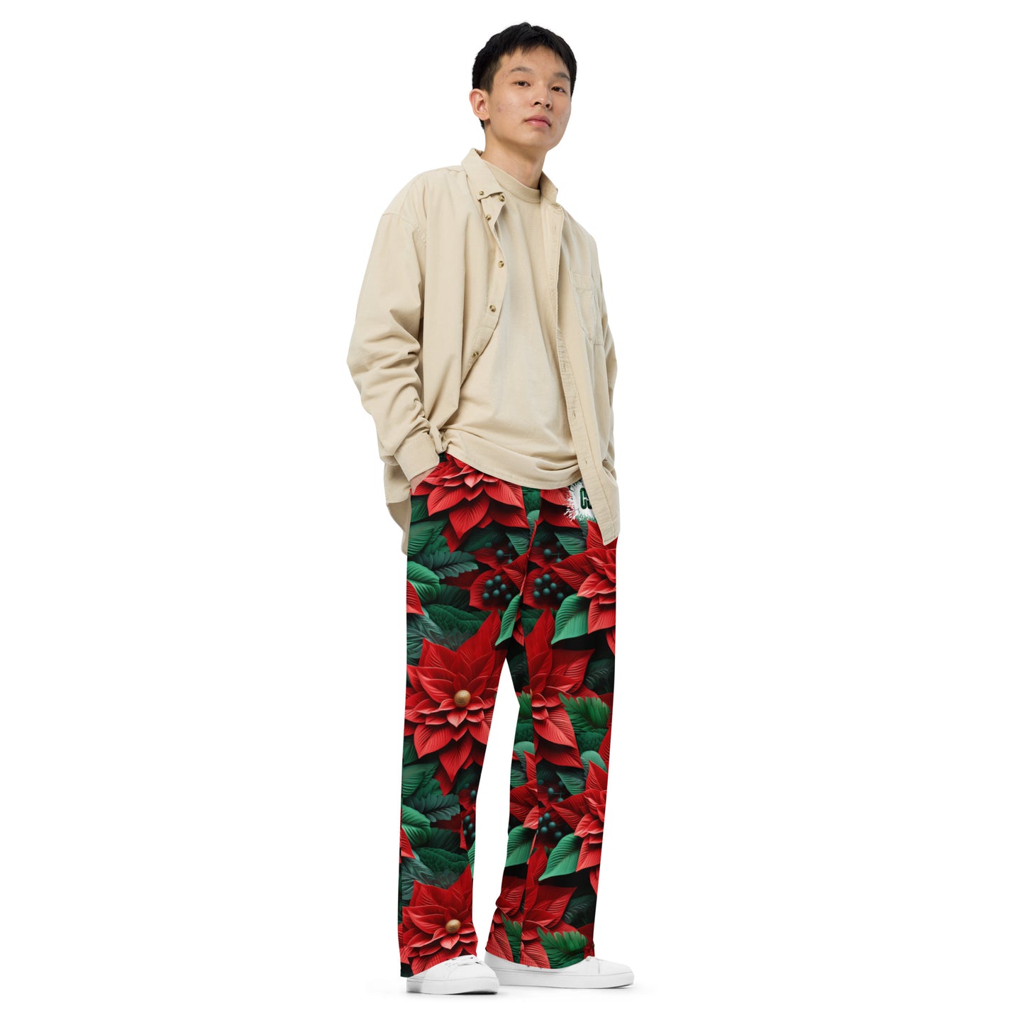 Xmas Poinsettias unisex wide-leg pants